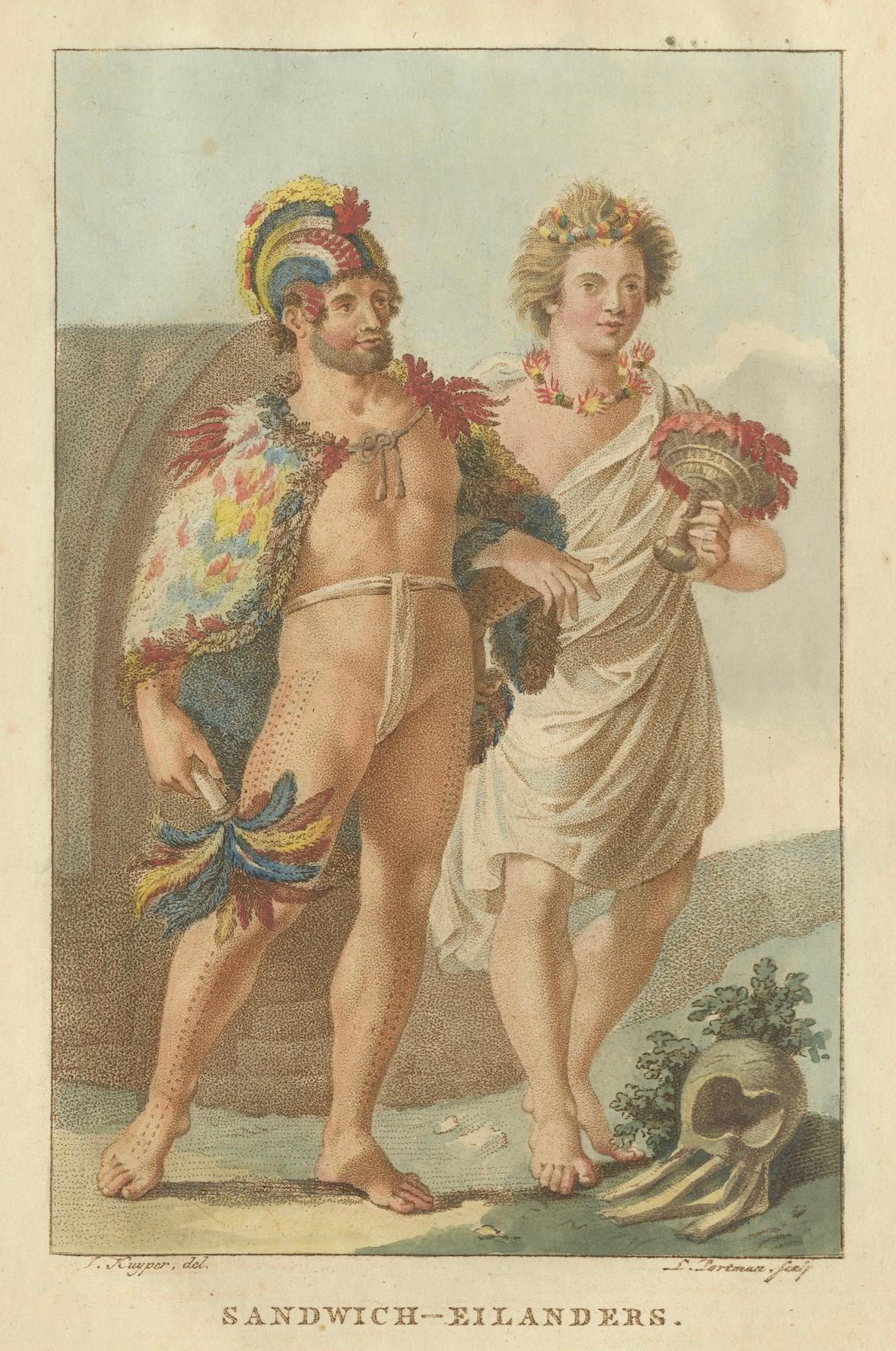 Hawaii Islanders – Antique Hand-Colored Ethnographic Engraving (c.1800)