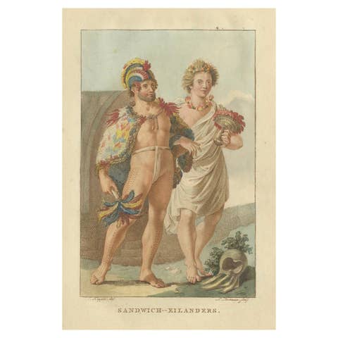 Hawaii Islanders – Antique Hand-Colored Ethnographic Engraving (c.1800)