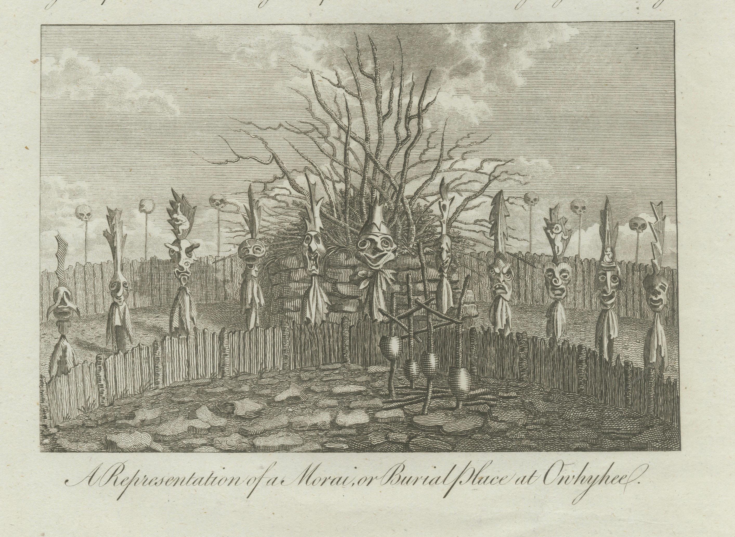 Hawaii Religious Site & Village Engravings, Owhyhee, Cook Voyage, c.1790
