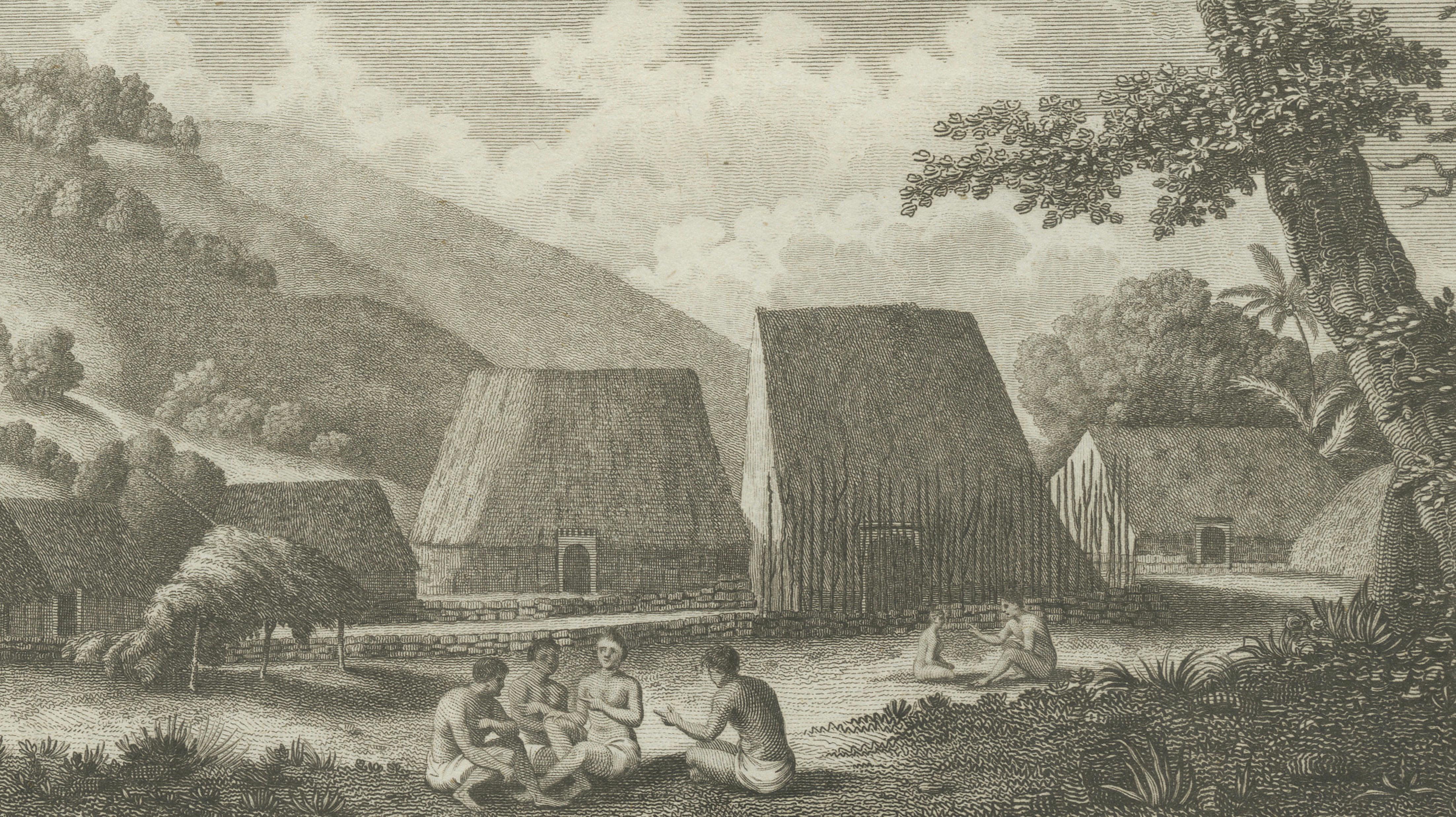 Hawaii Religious Site & Village Engravings, Owhyhee, Cook Voyage, c.1790