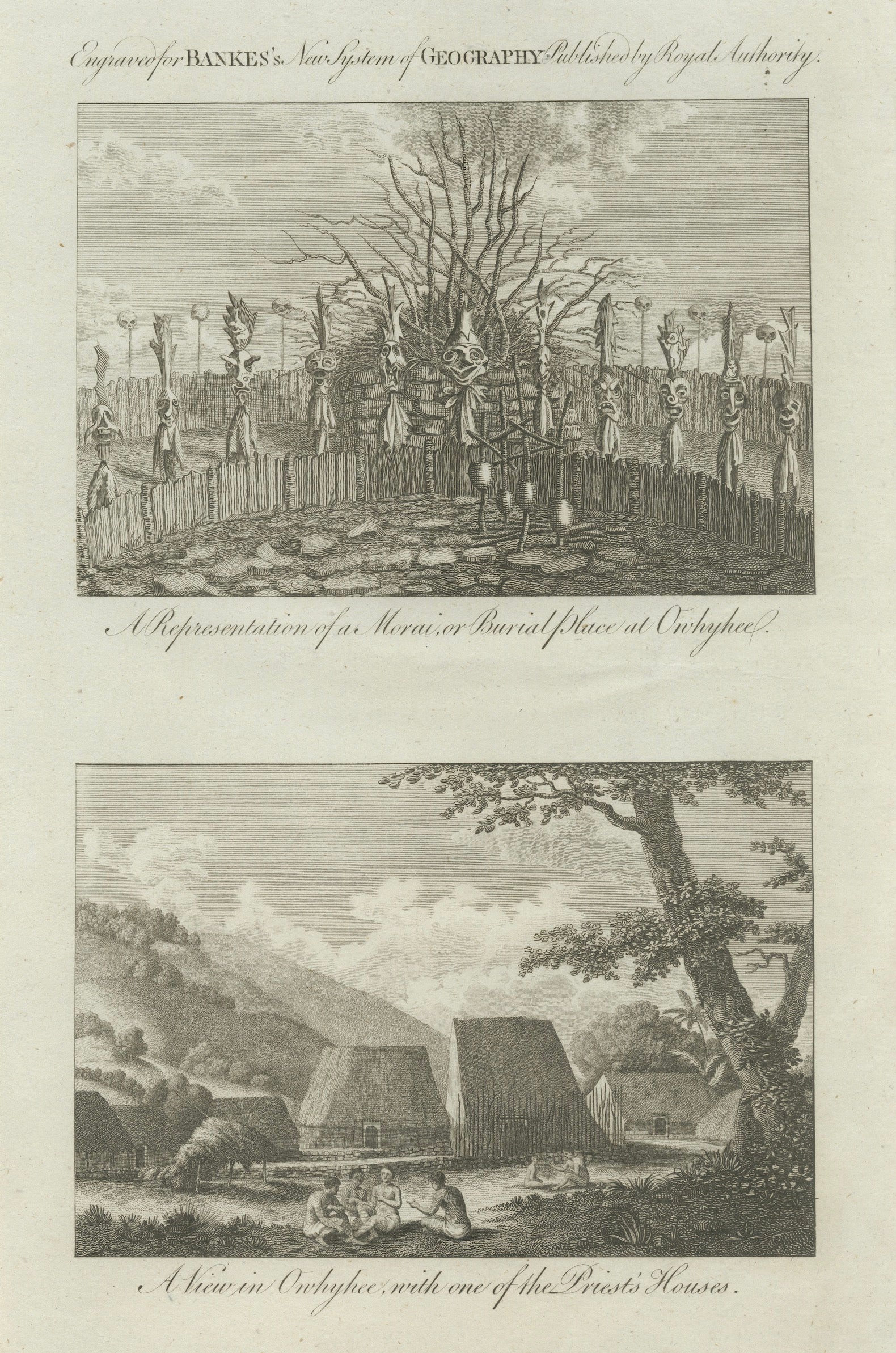 Hawaii Religious Site & Village Engravings, Owhyhee, Cook Voyage, c.1790