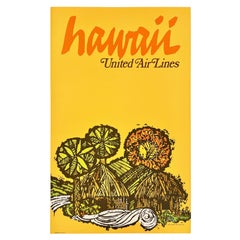 HAWAII – UNITED AIR LINES: Original-Vintage-Poster für Flugreisen und Tourismus (MCM)