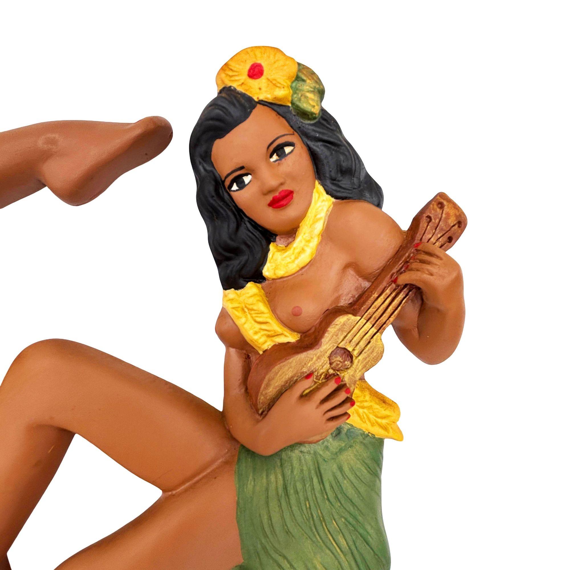 Hawaiian Art Pottery Nude Pin-up Yellow Hula Girl Wandskulptur, Paar (amerikanisch) im Angebot