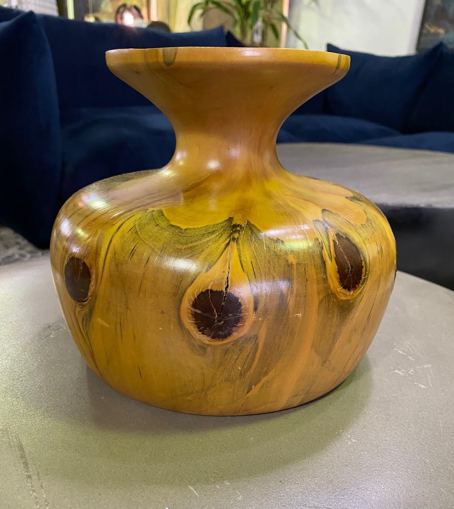 Hawaiian Artist Hand Carved Turned Wood Vessel Garniture Sculpture Vase Chalice For Sale 4