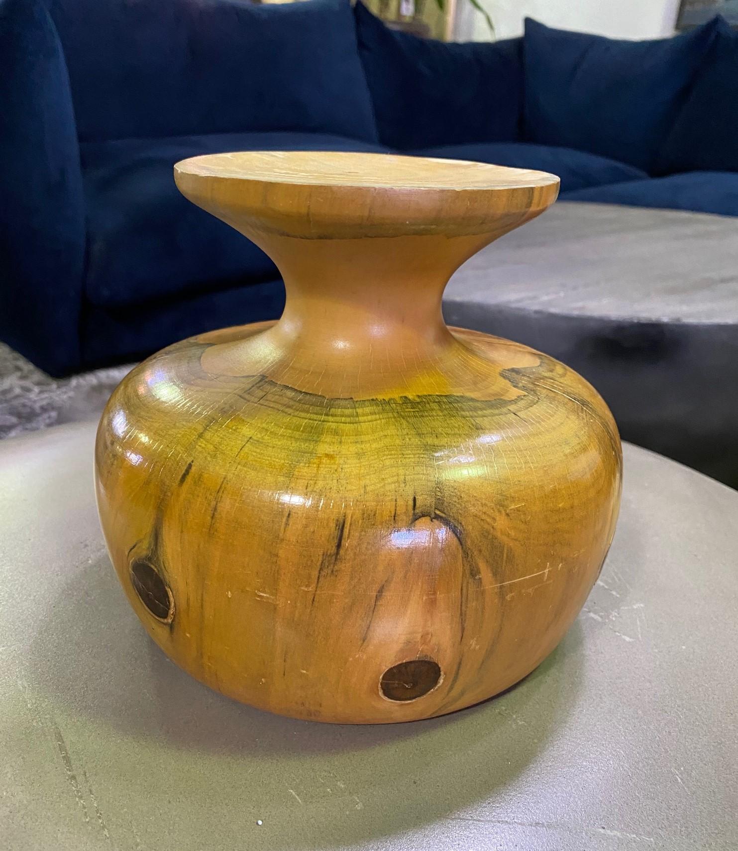 Hawaiian Artist Hand Carved Turned Wood Vessel Garniture Sculpture Vase Chalice For Sale 5