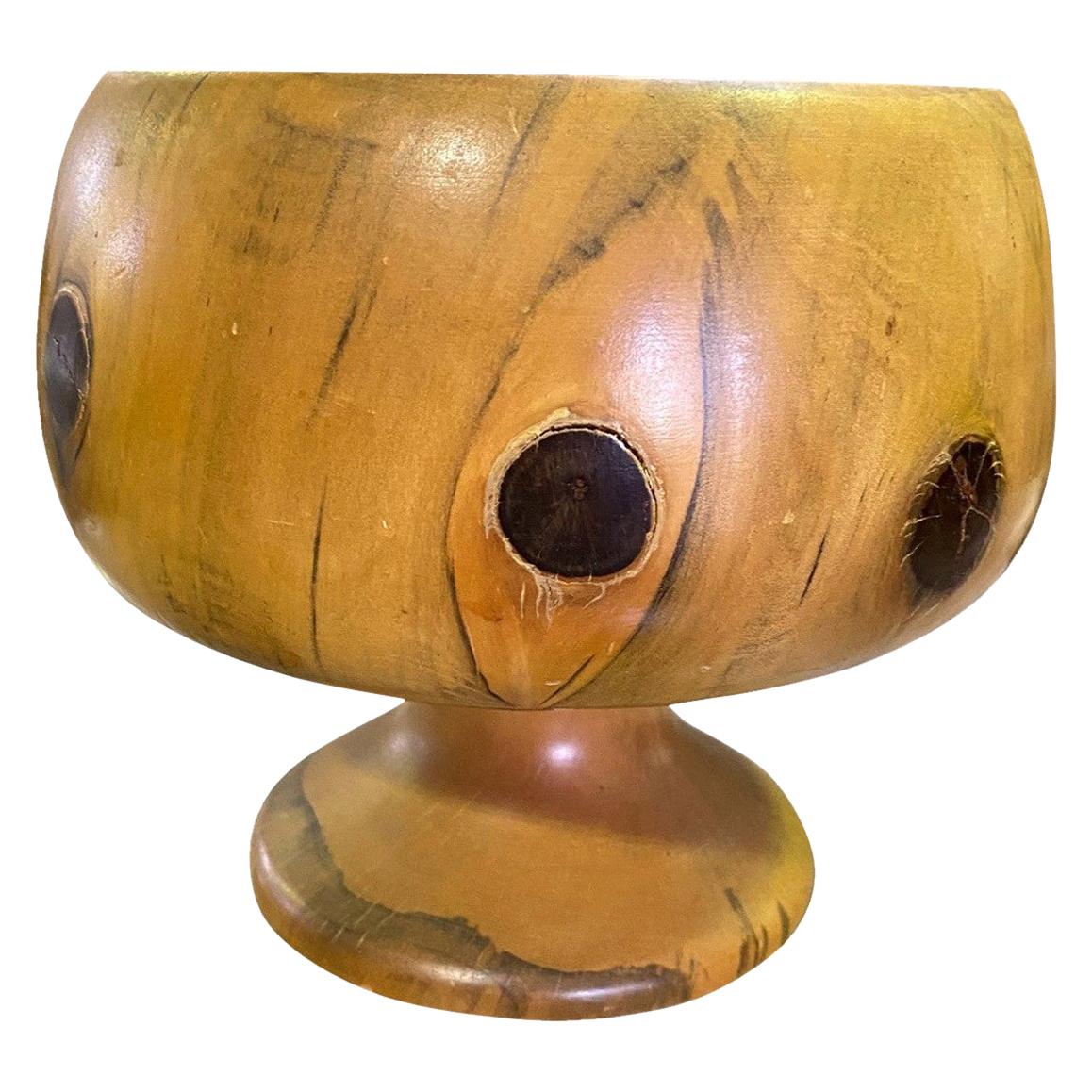 HandCarved Dark Wood Vase with Ribbing For Sale at 1stDibs