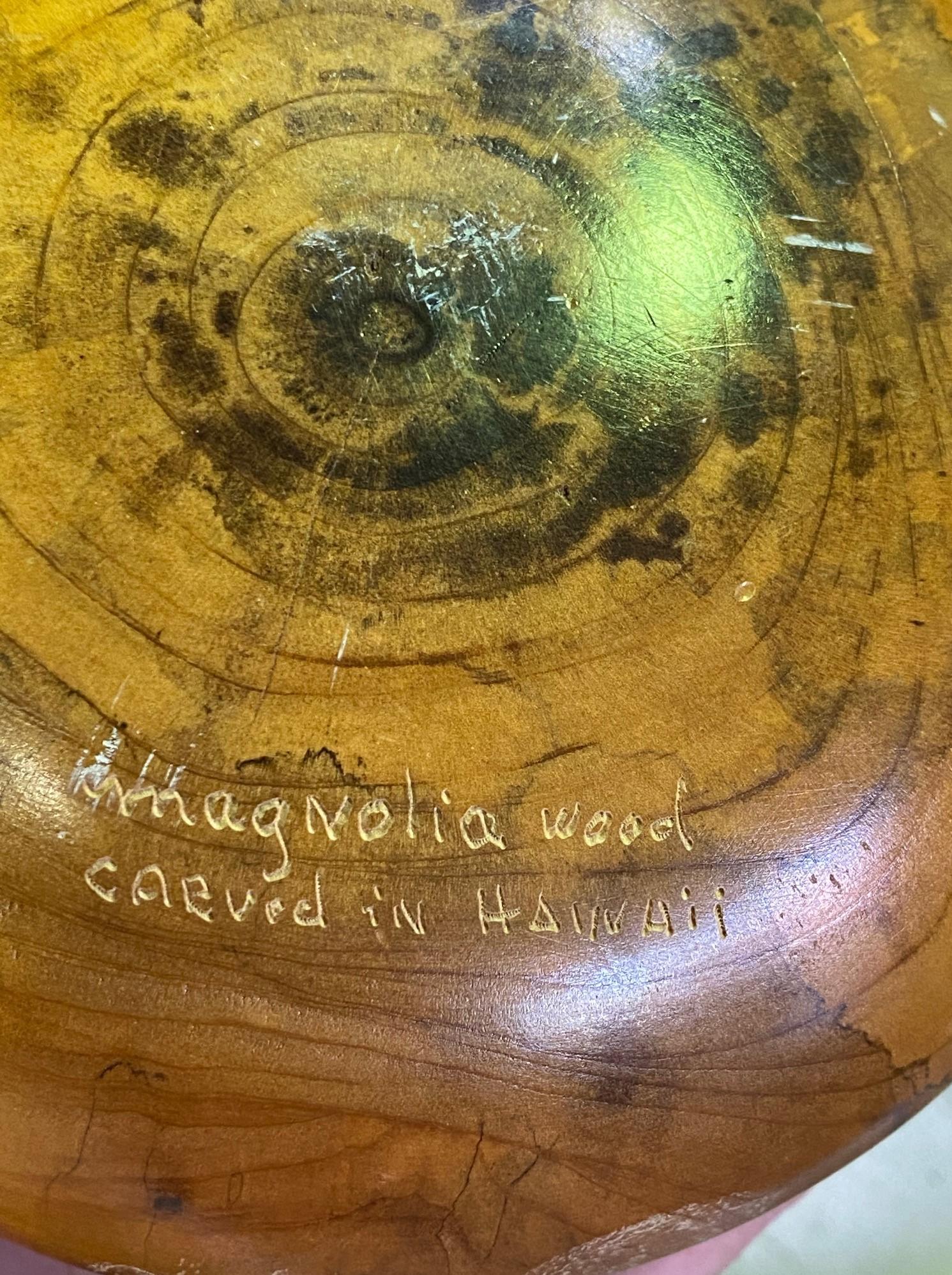 Hawaiian Artist Signed Hand Carved Turned Wood Vessel Garniture Sculpture For Sale 2