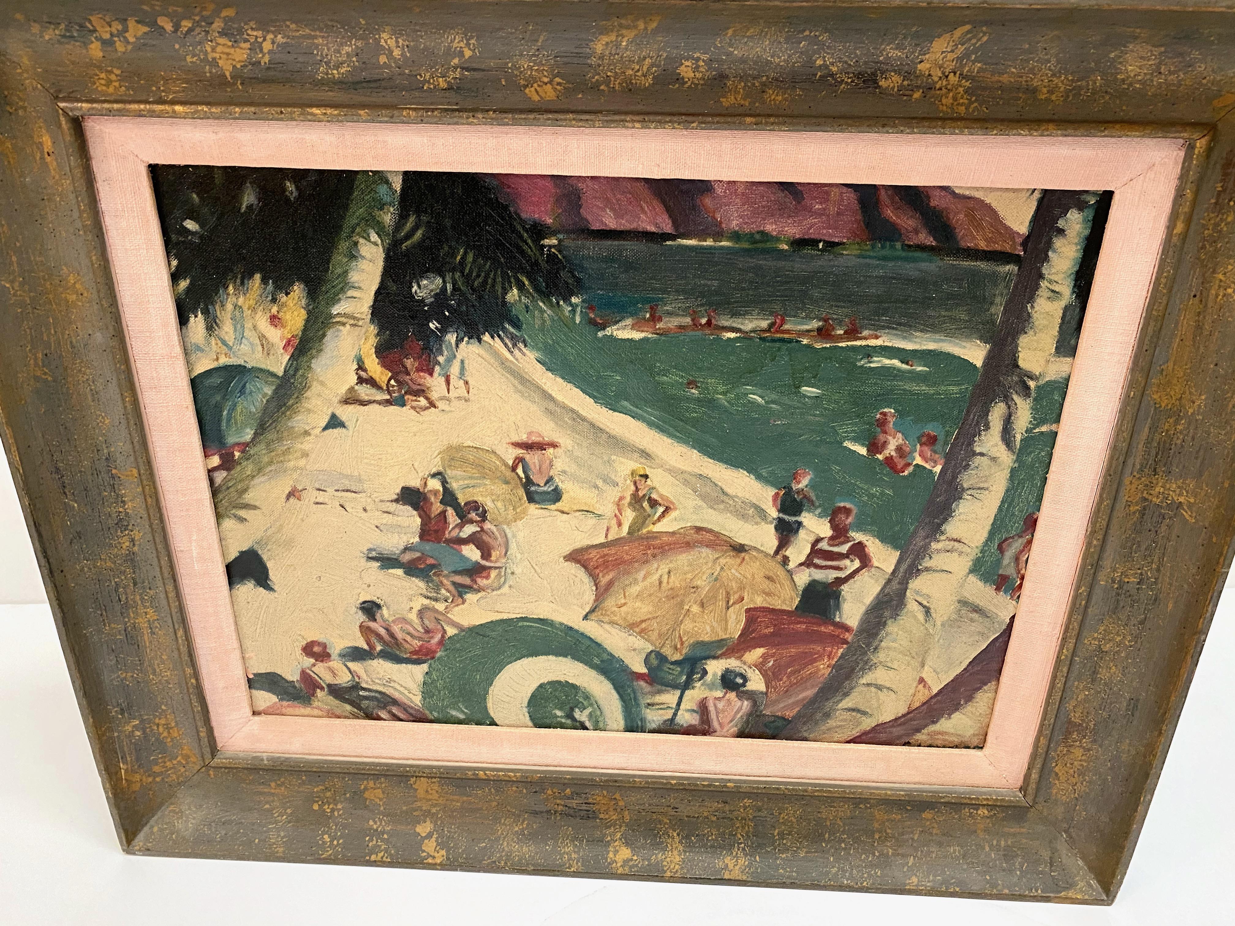 Mid-Century Modern Hawaiian Beach Scene Painting