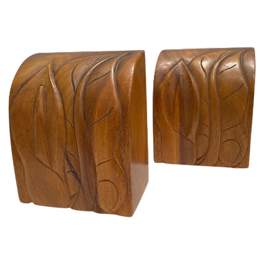 Hawaiian Bookends with Carved Flowers and Leaves at 1stDibs