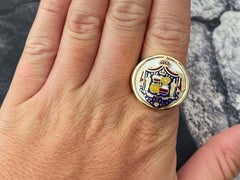 Hawaiian Coat of Arms Enamel Mens Ring Solid 14k Yellow Gold