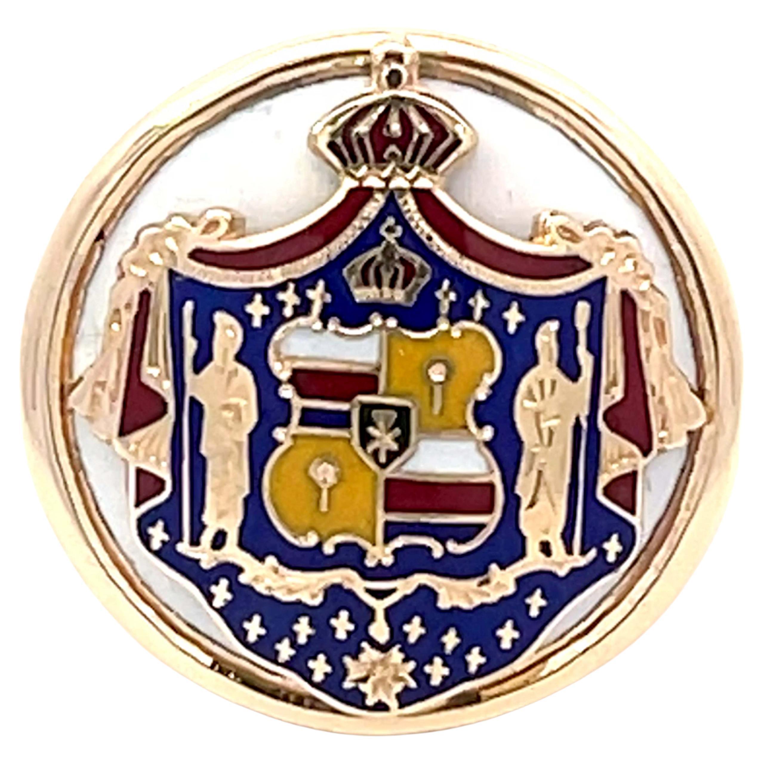 Hawaiianischer Wappen-Emaille-Herrenring aus massivem 14k Gelbgold