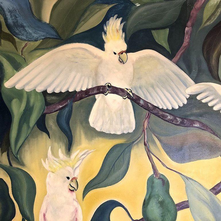 Hawaiian Cockatoos Acrylic on Canvas Tropical Paining by Alfonso Castricone In Excellent Condition For Sale In Van Nuys, CA