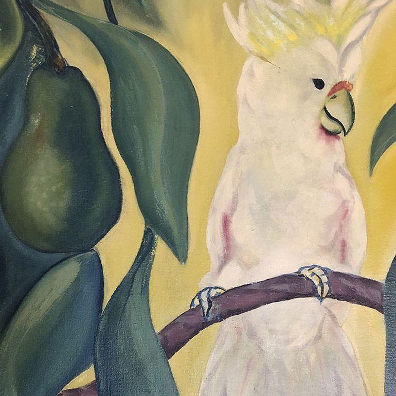 Mid-20th Century Hawaiian Cockatoos Acrylic on Canvas Tropical Paining by Alfonso Castricone For Sale