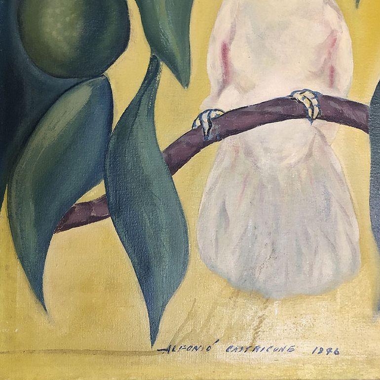 Hawaiian Cockatoos Acrylic on Canvas Tropical Paining by Alfonso Castricone For Sale 1
