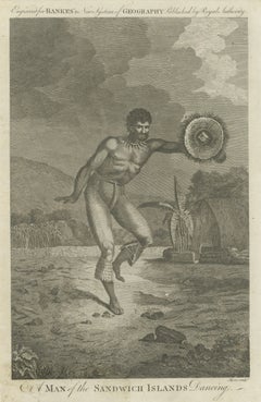 Gravur einer hawaiianischen Tänzerin, Sandwichinseln, Figurenstudie, Cook-Reise, ca. 1790