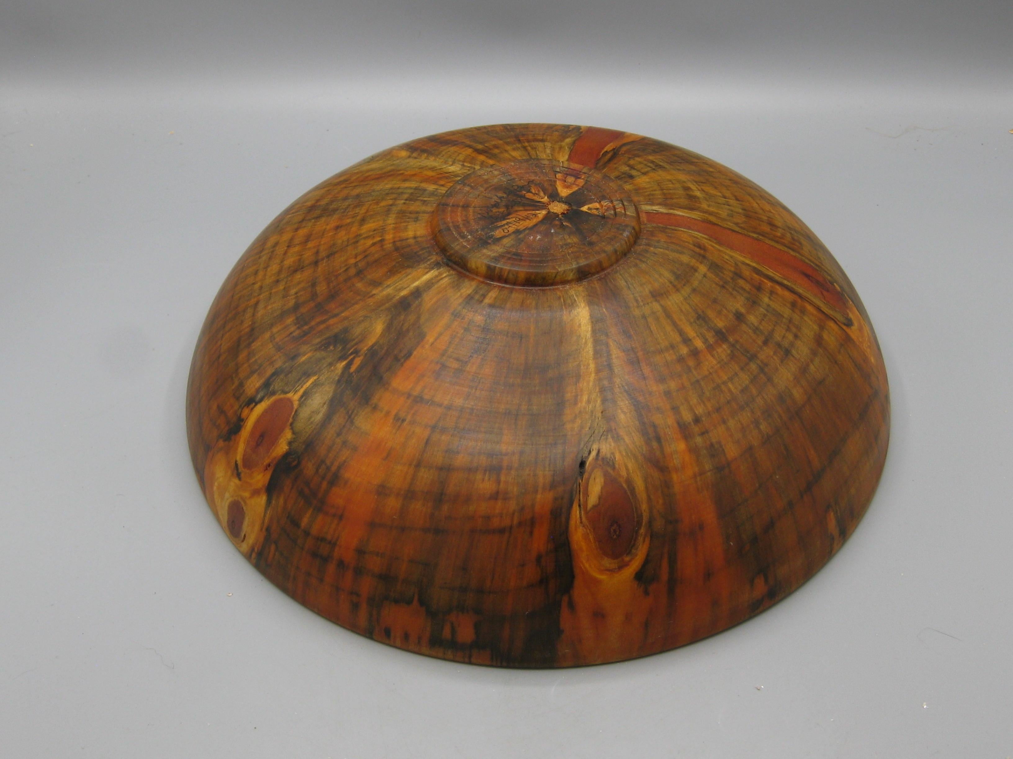 Hawaiian Hawaii Norfolk Pine Turned Wood Centerpiece Fruit Bowl Signed! 11 1/4