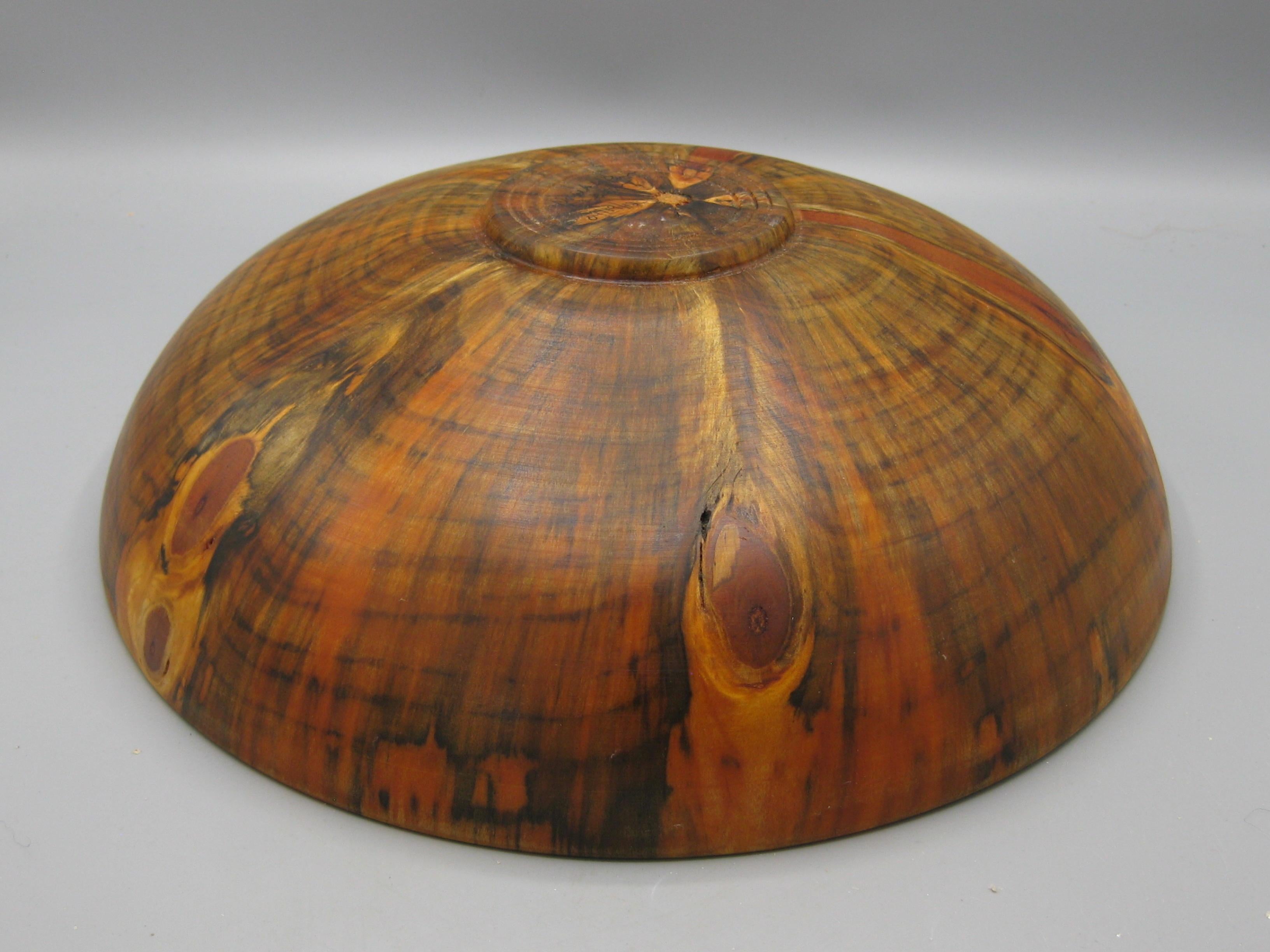 Hawaiian Hawaii Norfolk Pine Turned Wood Centerpiece Fruit Bowl Signed! 11 1/4