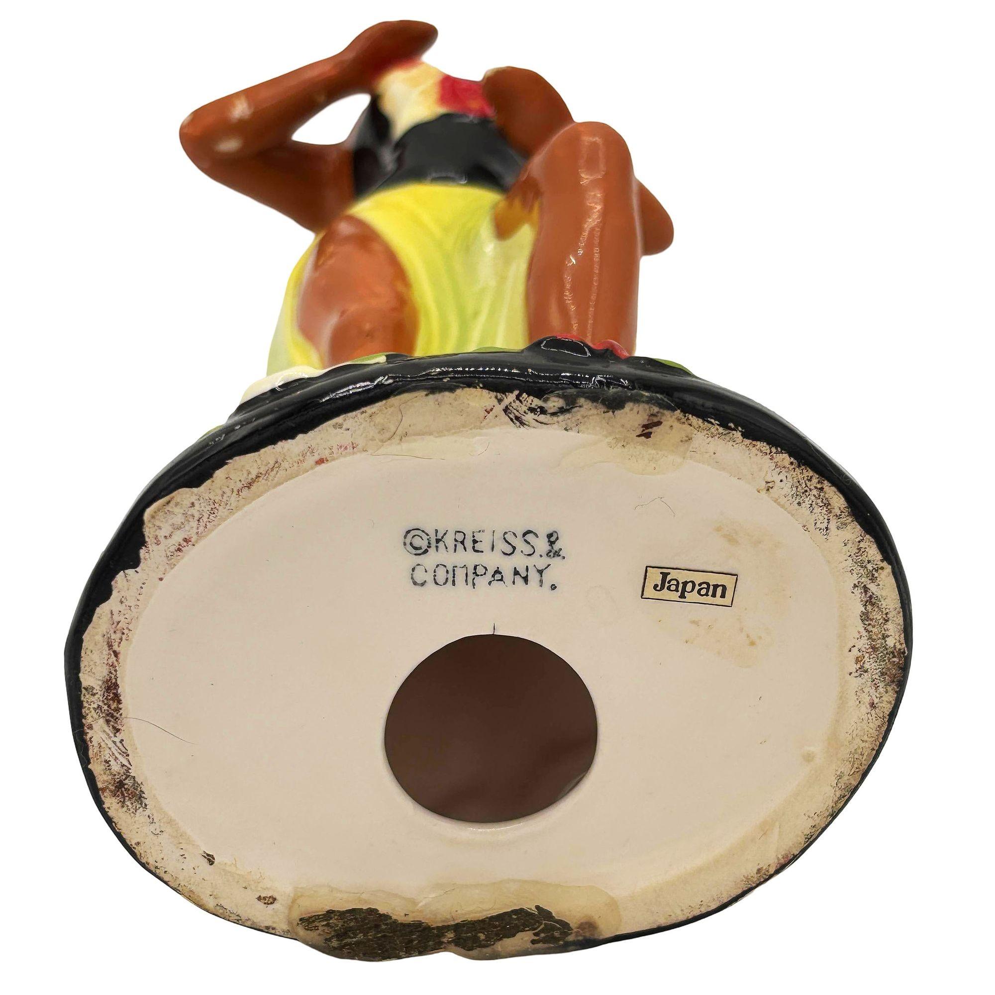 Hawaiian Hula Girl & Ukulele Player Ceramic Statue Set by Kreiss Company in vendita 3