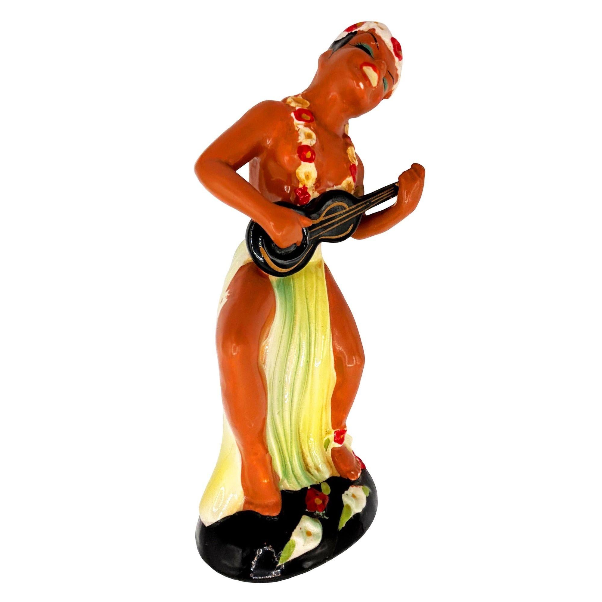 Hawaiian Hula Girl & Ukulele Player Ceramic Statue Set by Kreiss Company in vendita 5