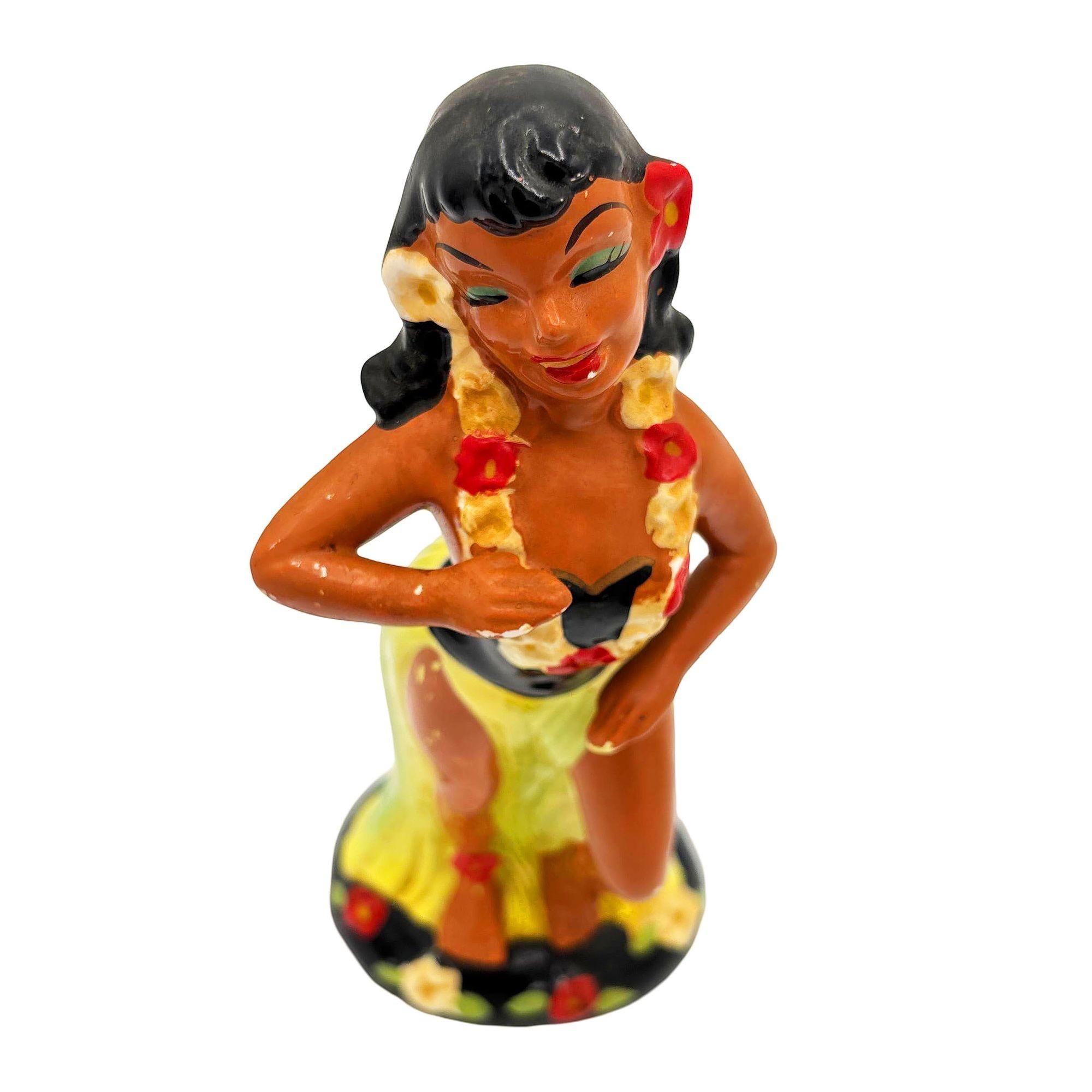 Americano Hawaiian Hula Girl & Ukulele Player Ceramic Statue Set by Kreiss Company in vendita