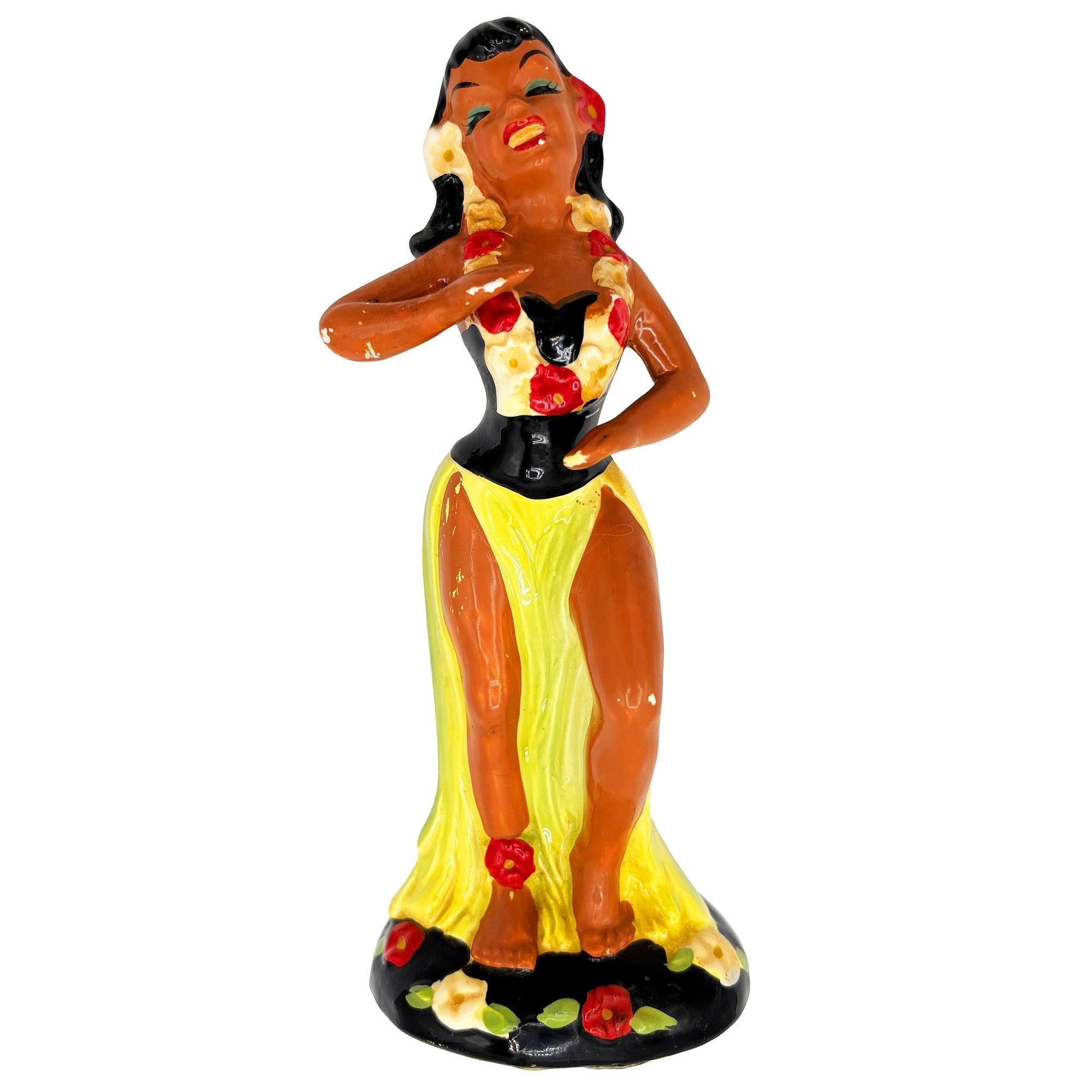 Hawaiian Hula Girl & Ukulele Player Ceramic Statue Set by Kreiss Company in vendita 2