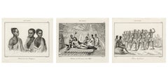 Insulaires hawaïens, portraits et scènes culturelles - Trois gravures, Paris 1836