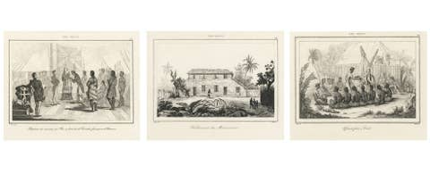 Hawaiian Islands – Three Pacific Exploration Engravings, Paris 1836
