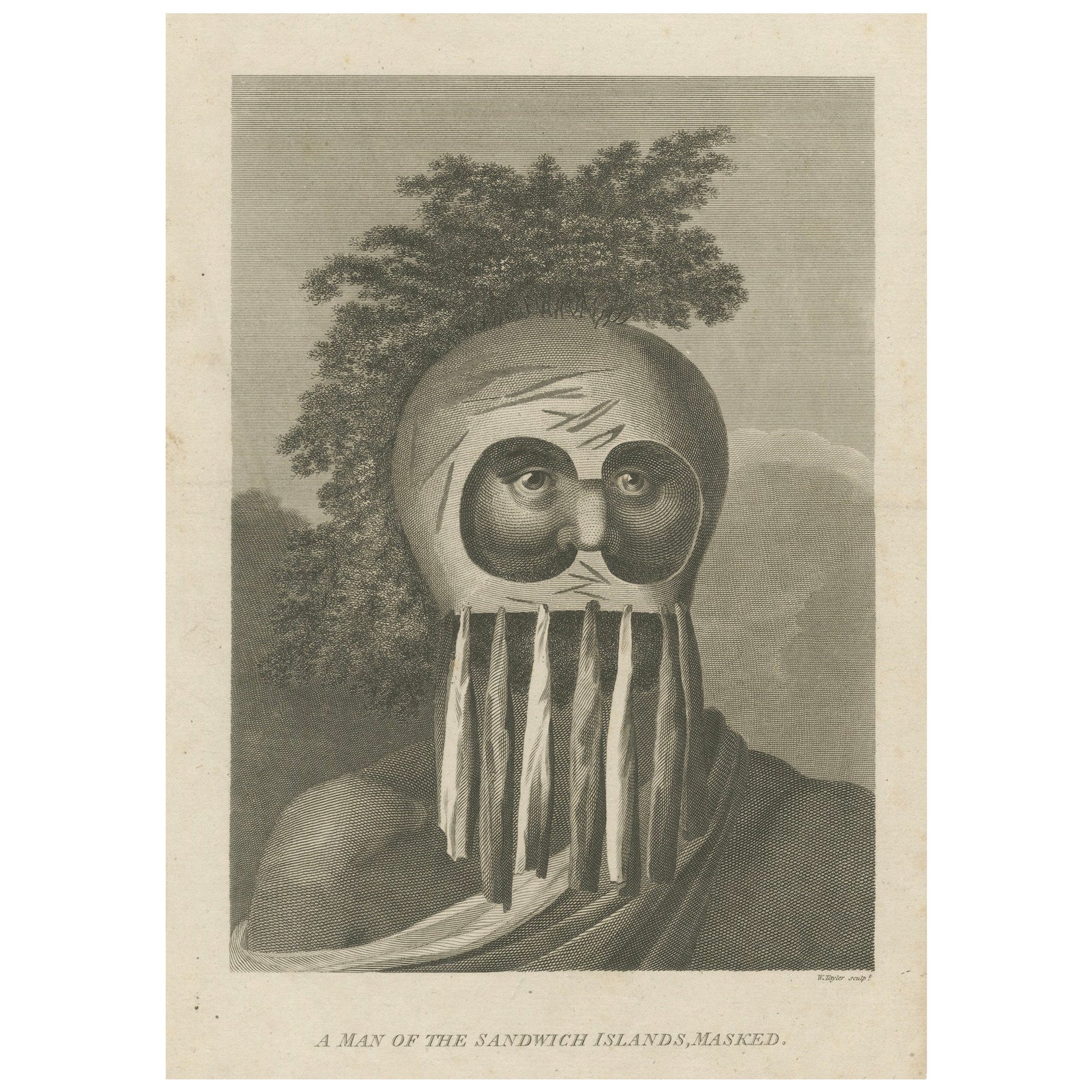Hawaiian Masked Man, Sandwich Islands Portrait from Captain Cook’s Voyage, c1777
