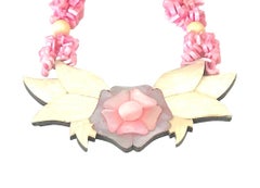 Hawaiian Mother of Pearl and Shell Lei with Tricolor MOP Mosaic Floral Pendant