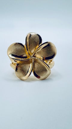 Hawaiian Plumeria Flower Ring in 14K Gold, Art Deco, Size 8