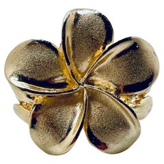 Hawaiian Plumeria Flower Ring in 14K Gold, Art Deco, Size 8
