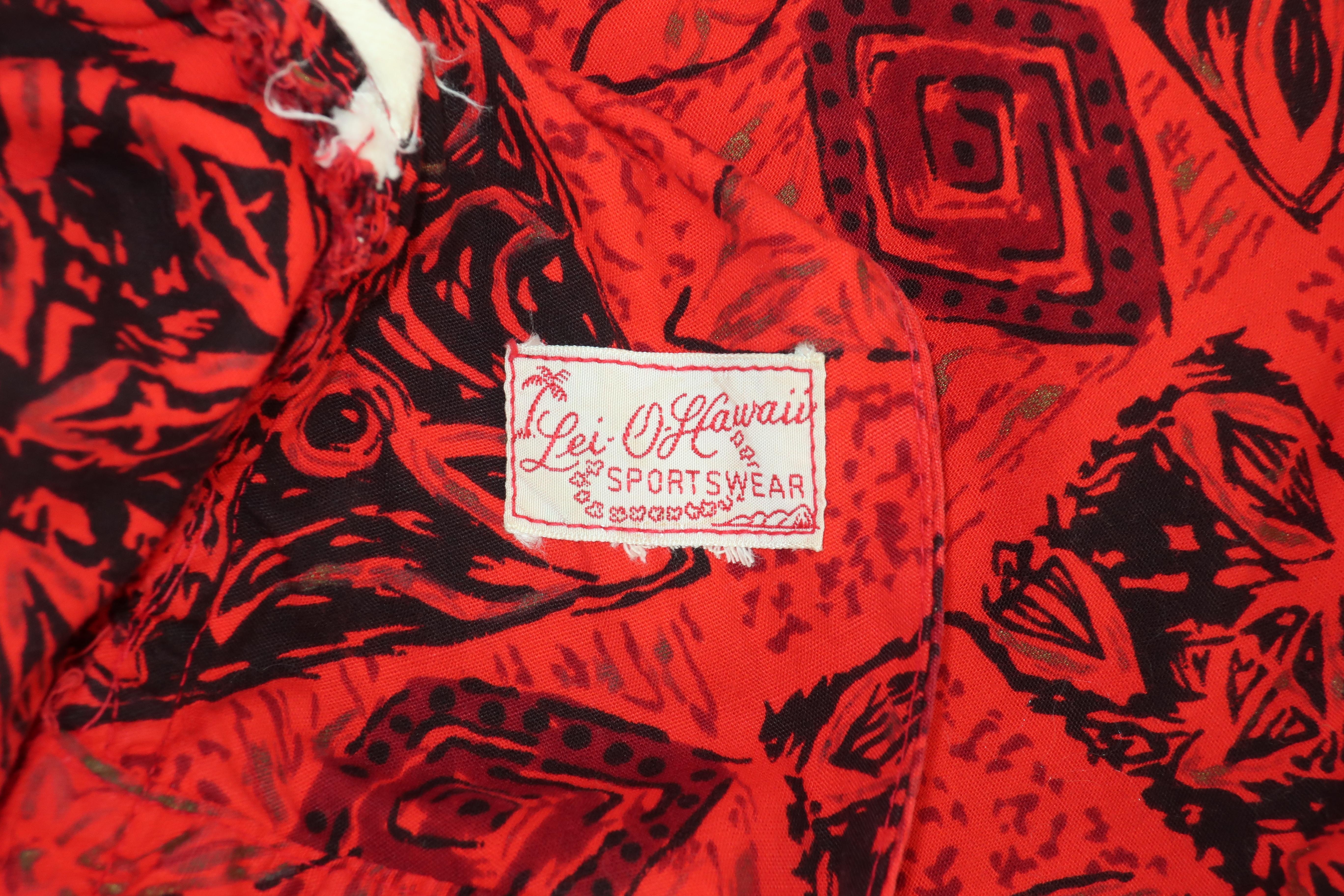 Hawaiian Red & Black Tiki Tribal Print Muumuu Dress, 1950's 5