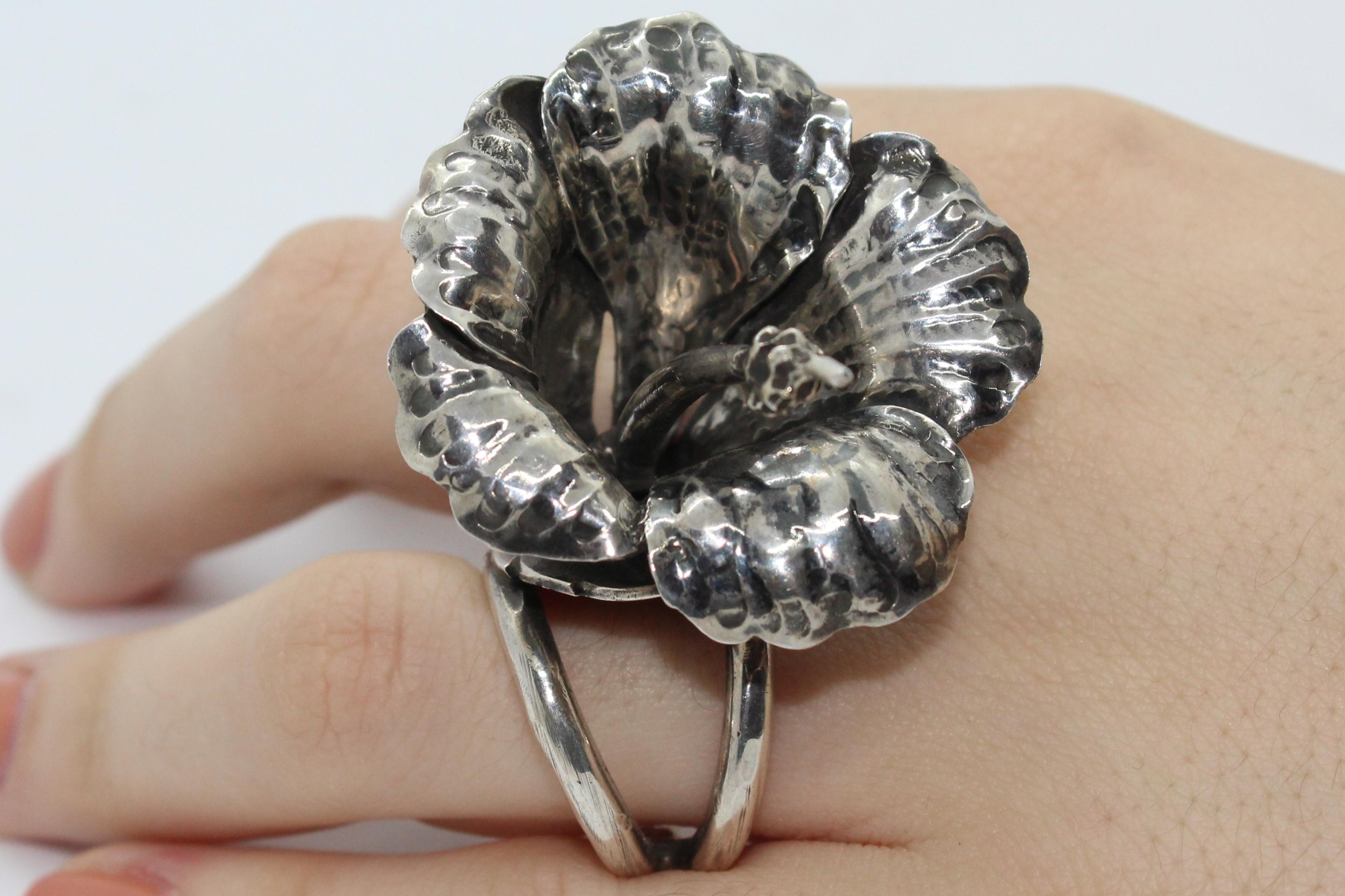 Hawaiian Ring Sterling Silver, Handcrafted, Italy In New Condition For Sale In Firenze, IT