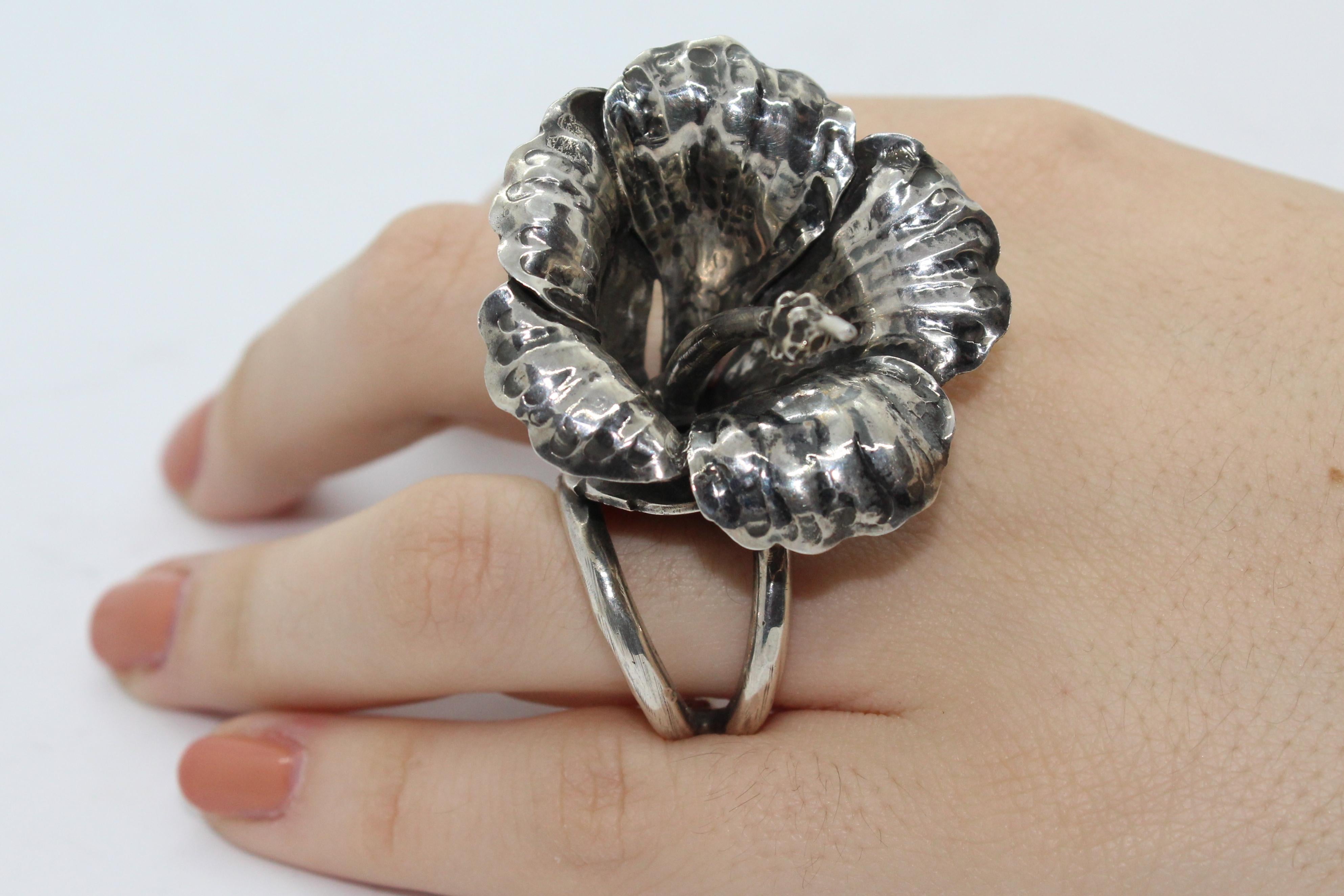Women's Hawaiian Ring Sterling Silver, Handcrafted, Italy For Sale