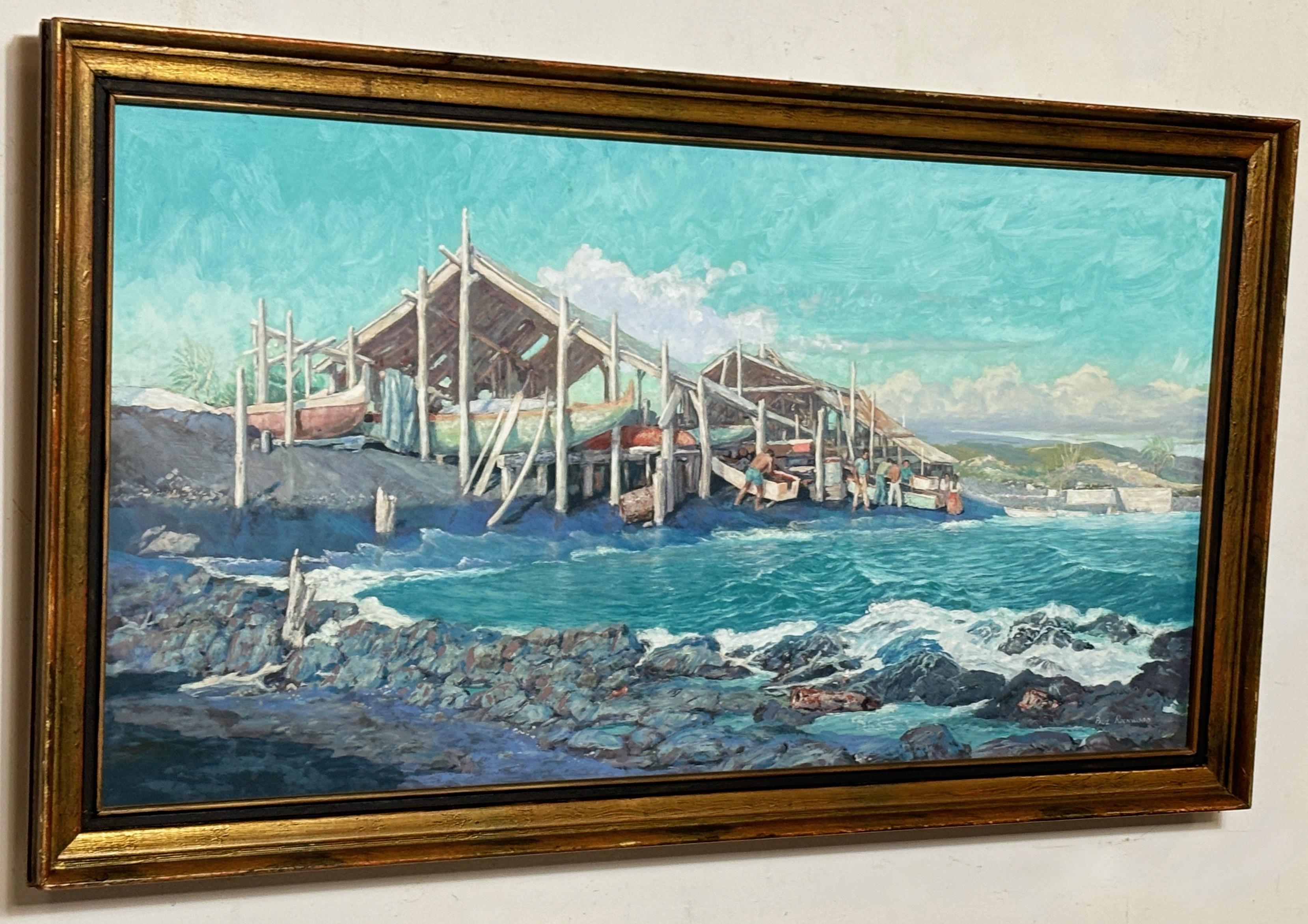 Mid-Century moderno Paesaggio marino hawaiano dipinto dall'artista della WPA Paul Rockwood in vendita
