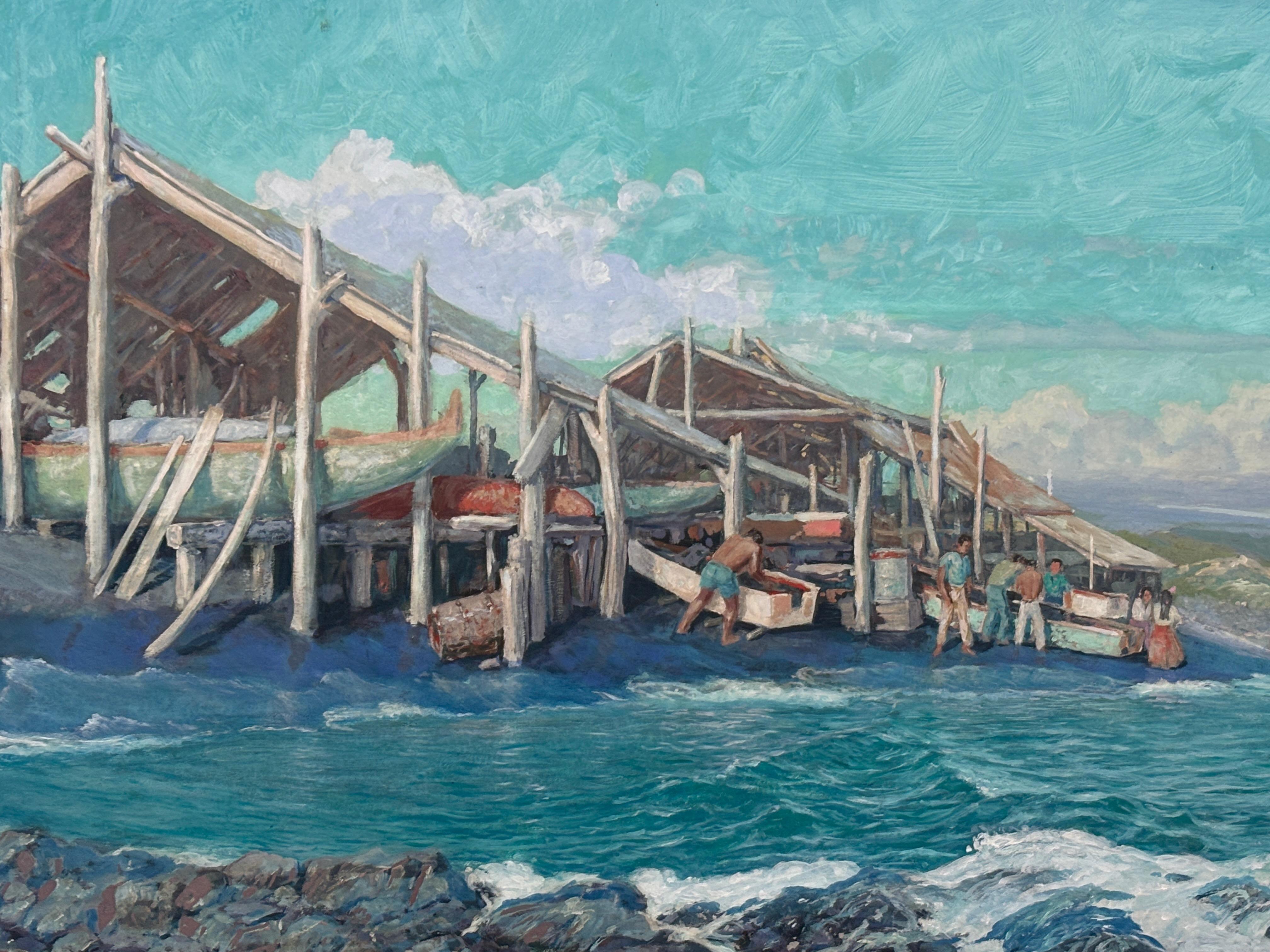Americano Paesaggio marino hawaiano dipinto dall'artista della WPA Paul Rockwood in vendita
