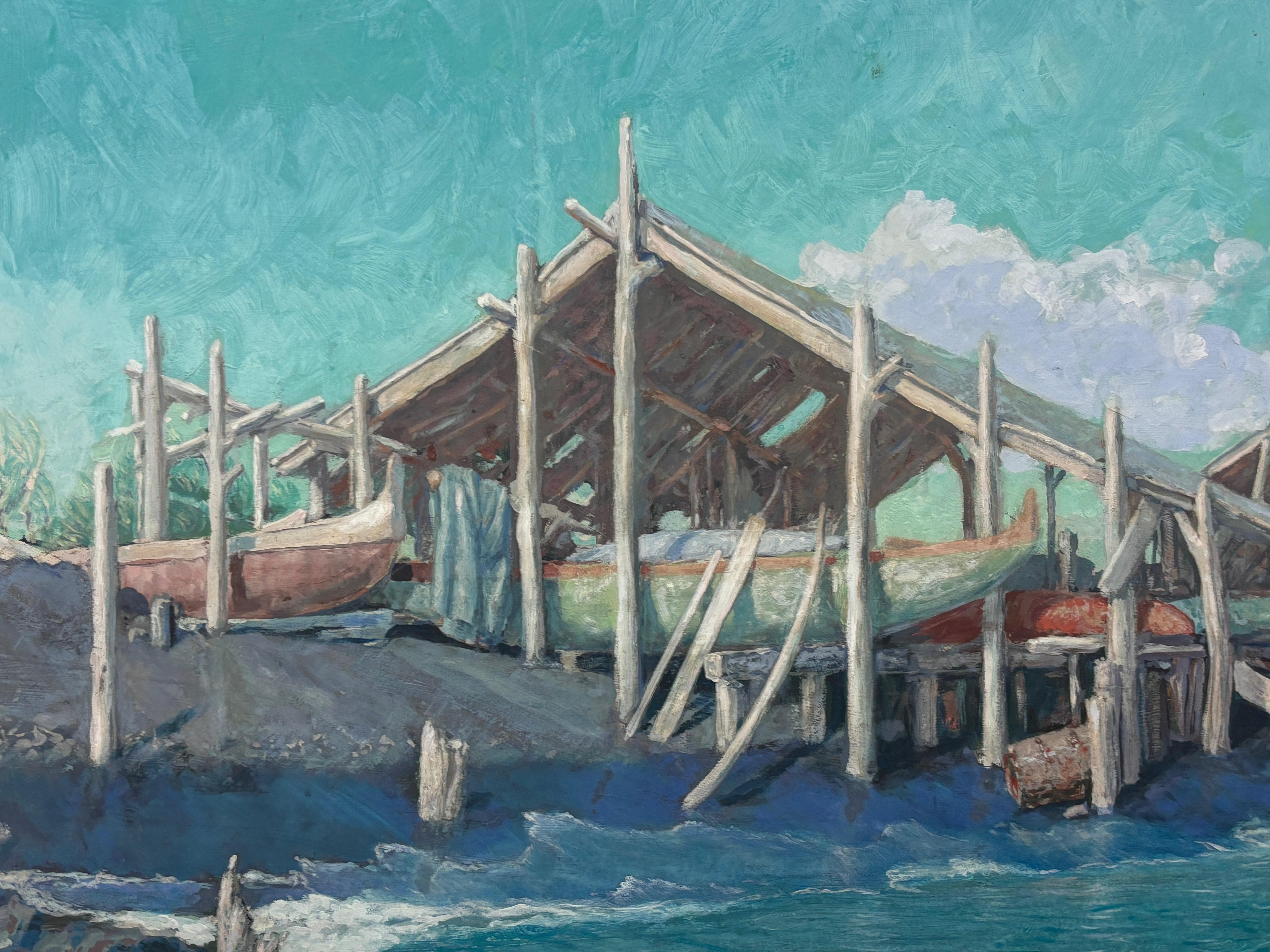 Dipinto a mano Paesaggio marino hawaiano dipinto dall'artista della WPA Paul Rockwood in vendita