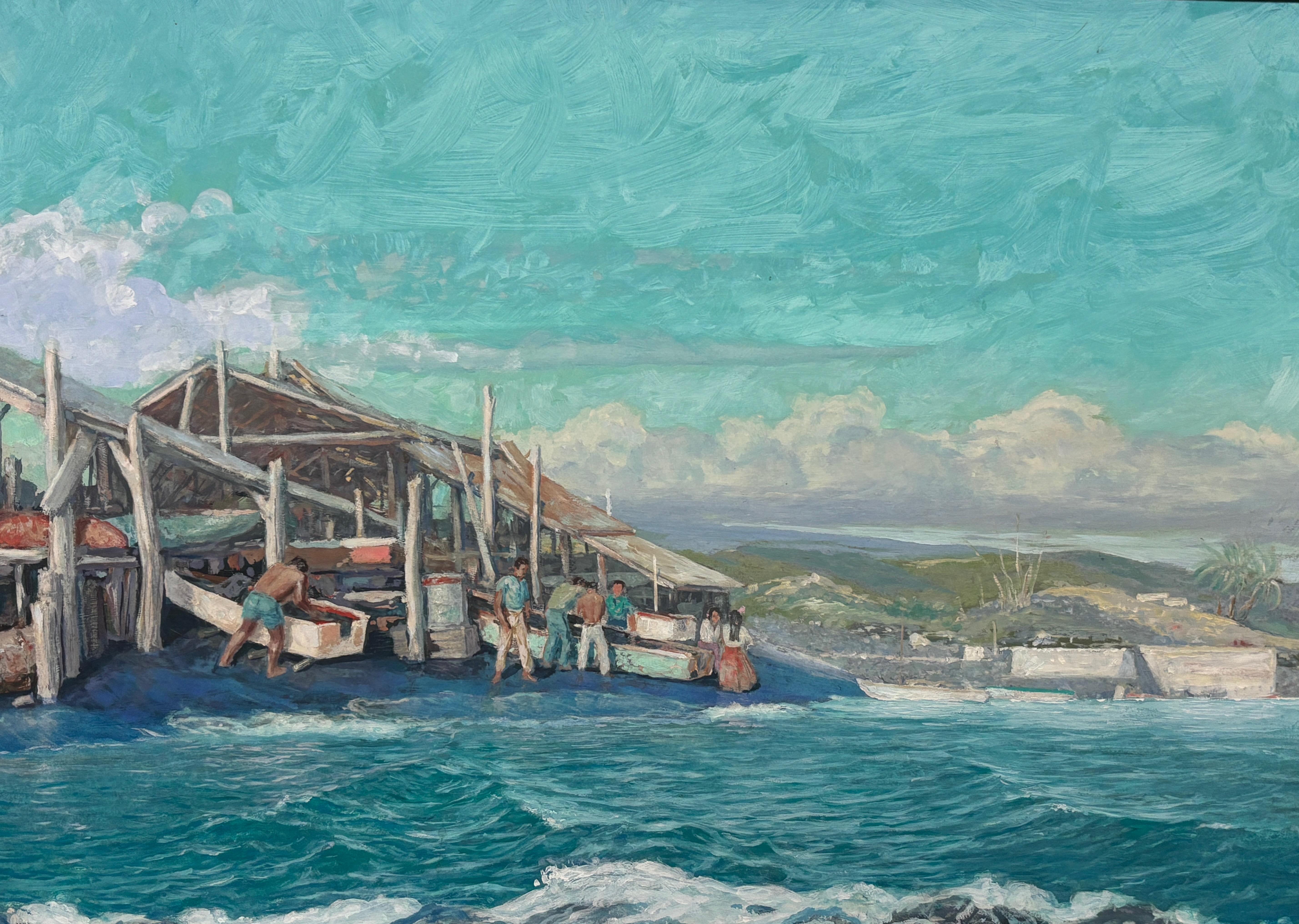 Paesaggio marino hawaiano dipinto dall'artista della WPA Paul Rockwood In condizioni buone in vendita a San Francisco, CA