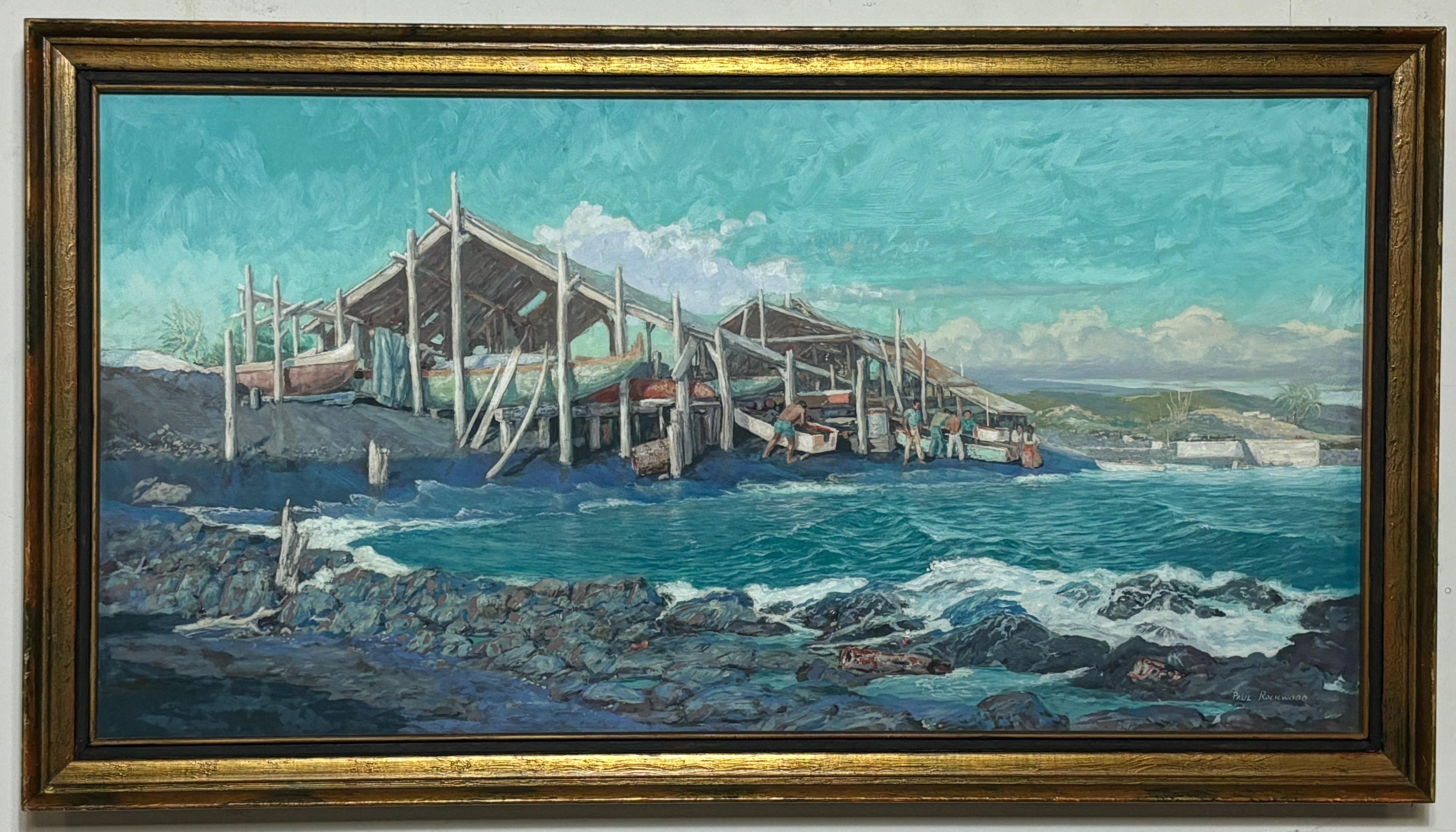 XX secolo Paesaggio marino hawaiano dipinto dall'artista della WPA Paul Rockwood in vendita