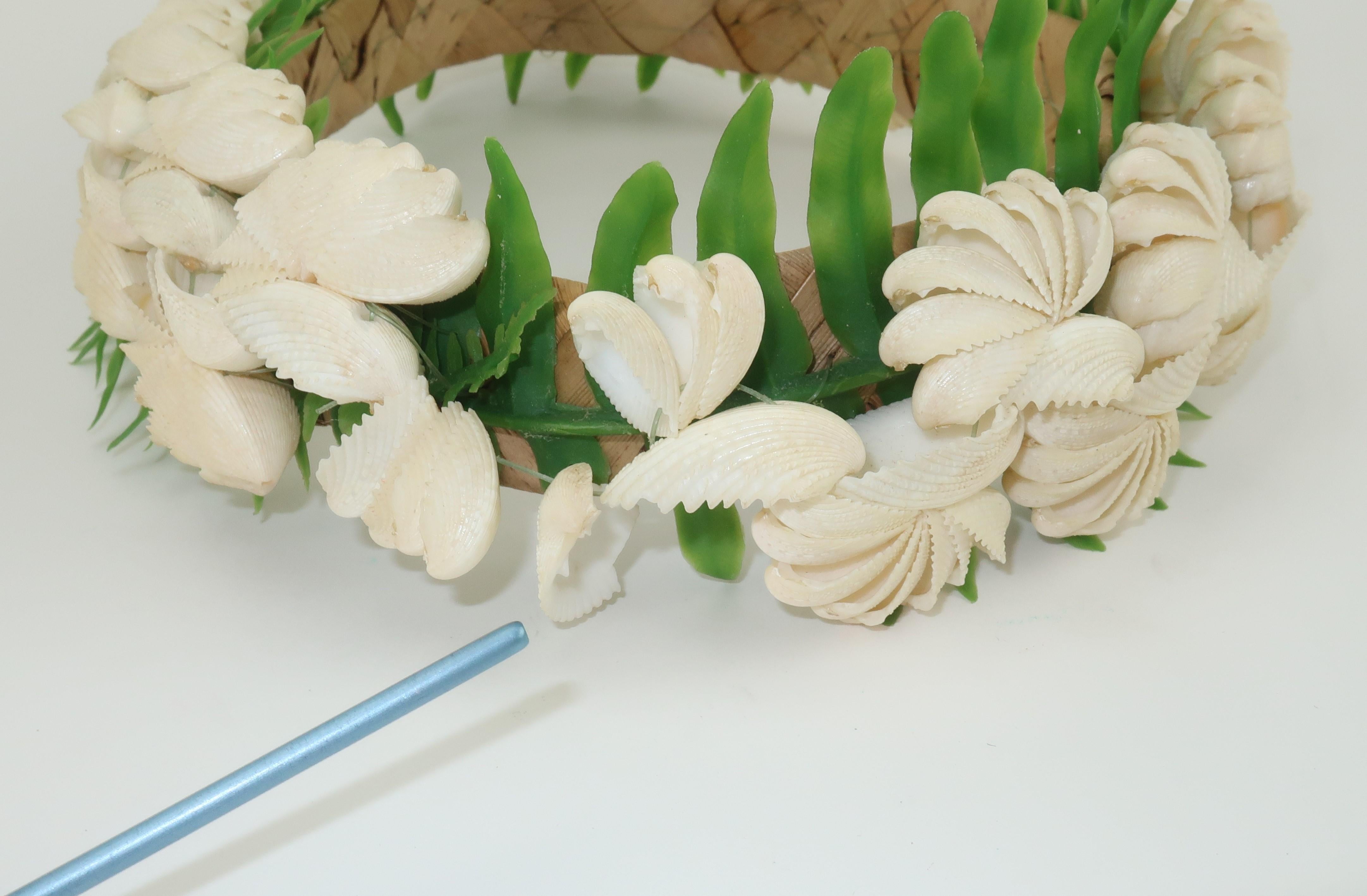 Hawaiian Shell Wedding Crown Headdress Tiara, 1960's For Sale 6