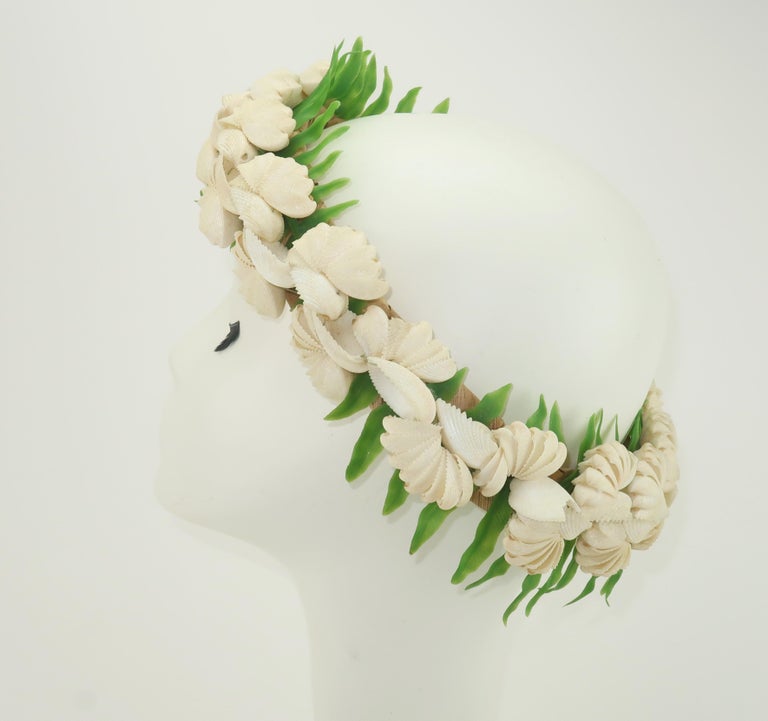 Women's Hawaiian Shell Wedding Crown Headdress Tiara, 1960's For Sale