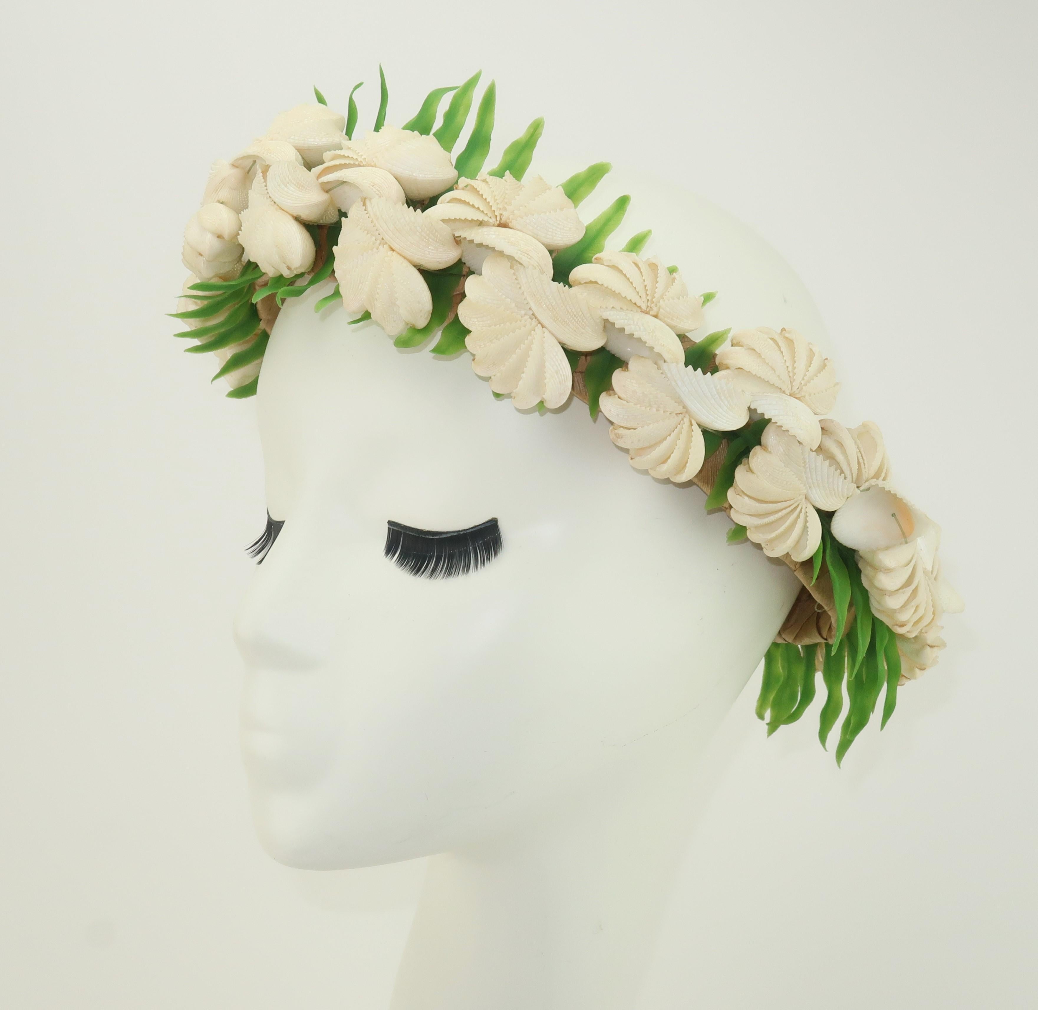 Hawaiian Shell Wedding Crown Headdress Tiara, 1960's 1