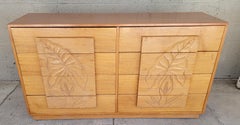 Hawaiian Style Dresser with Relief Carved Tropical Foliage 1950's