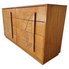 Hawaiian Style Dresser with Relief Carved Tropical Foliage 1950's