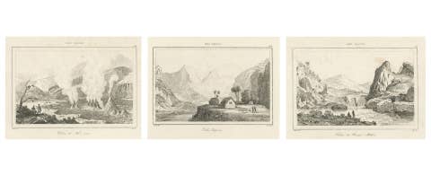 Hawaiian Volcanoes & Valleys – Antique Voyage Engravings, Renzi, Paris 1836