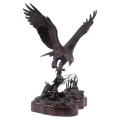 Vintage "Hawk Catching Salmon" Bronze Scupture by Lorenzo E. Ghiglieri, Ed 31/35, 1976