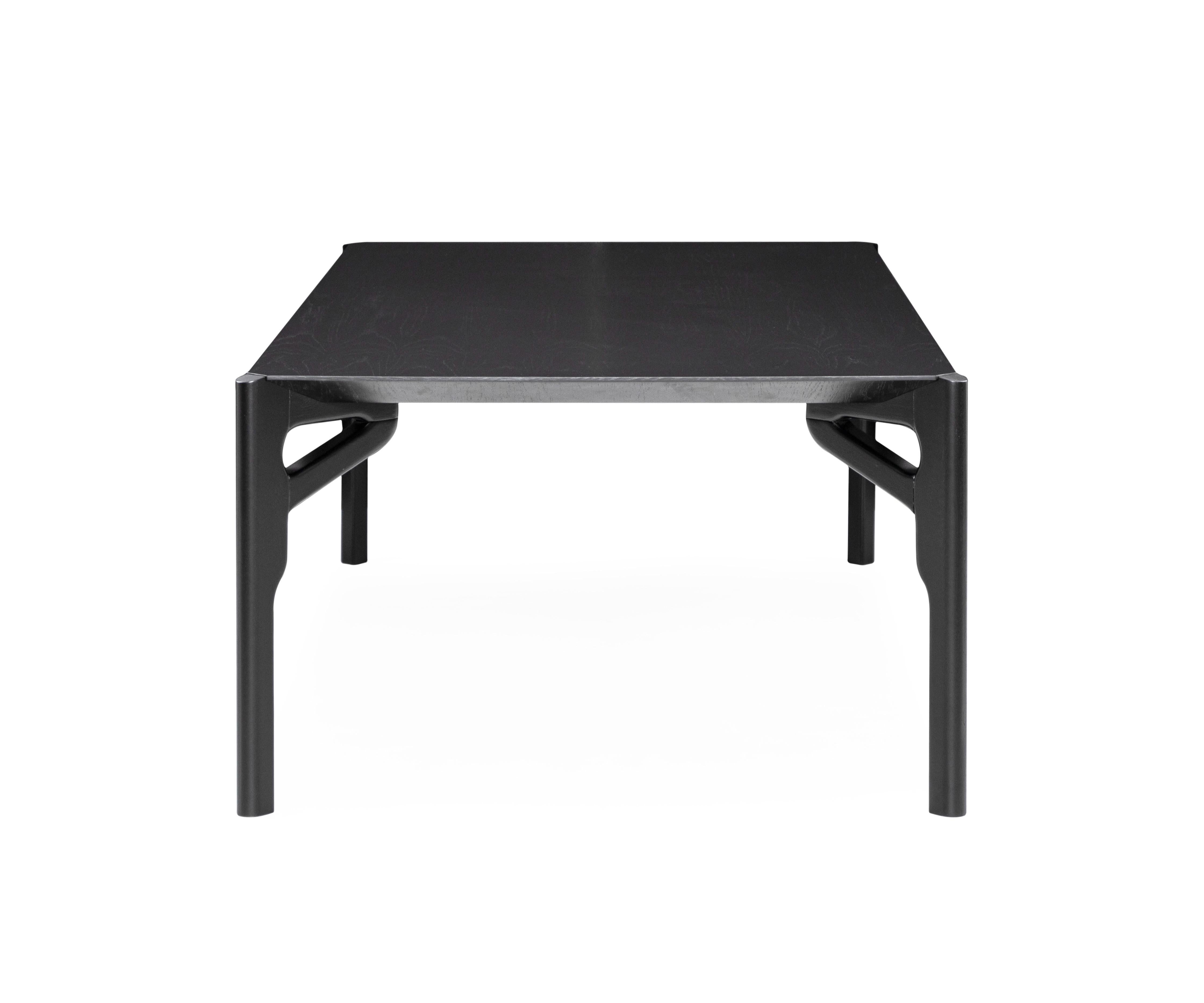Contemporary Hawk Dining Table with a Black Oak Wood Finish Table Top 86'' For Sale
