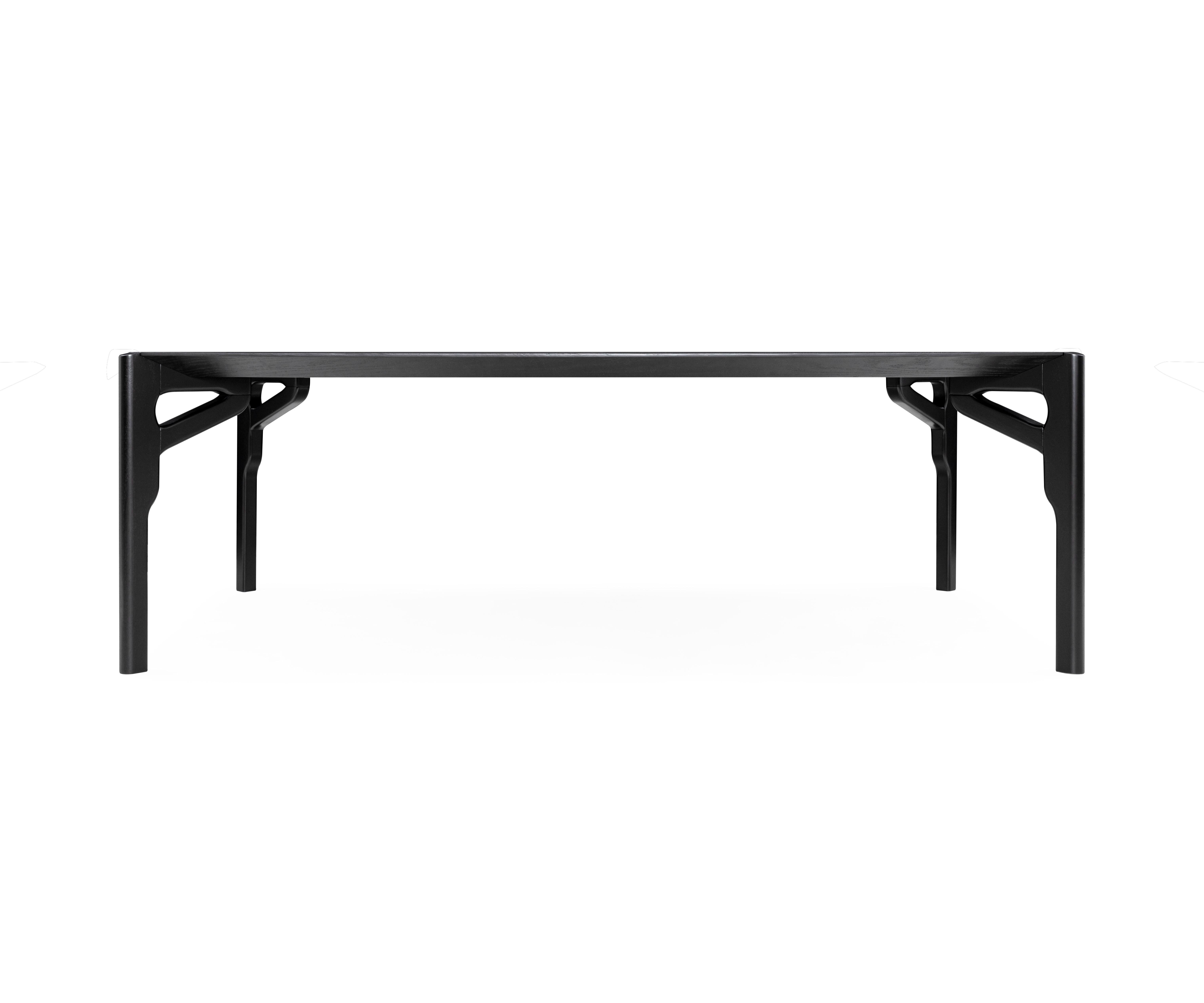 Brazilian Hawk Dining Table with a Black Oak Wood Finish Table Top 86'' For Sale