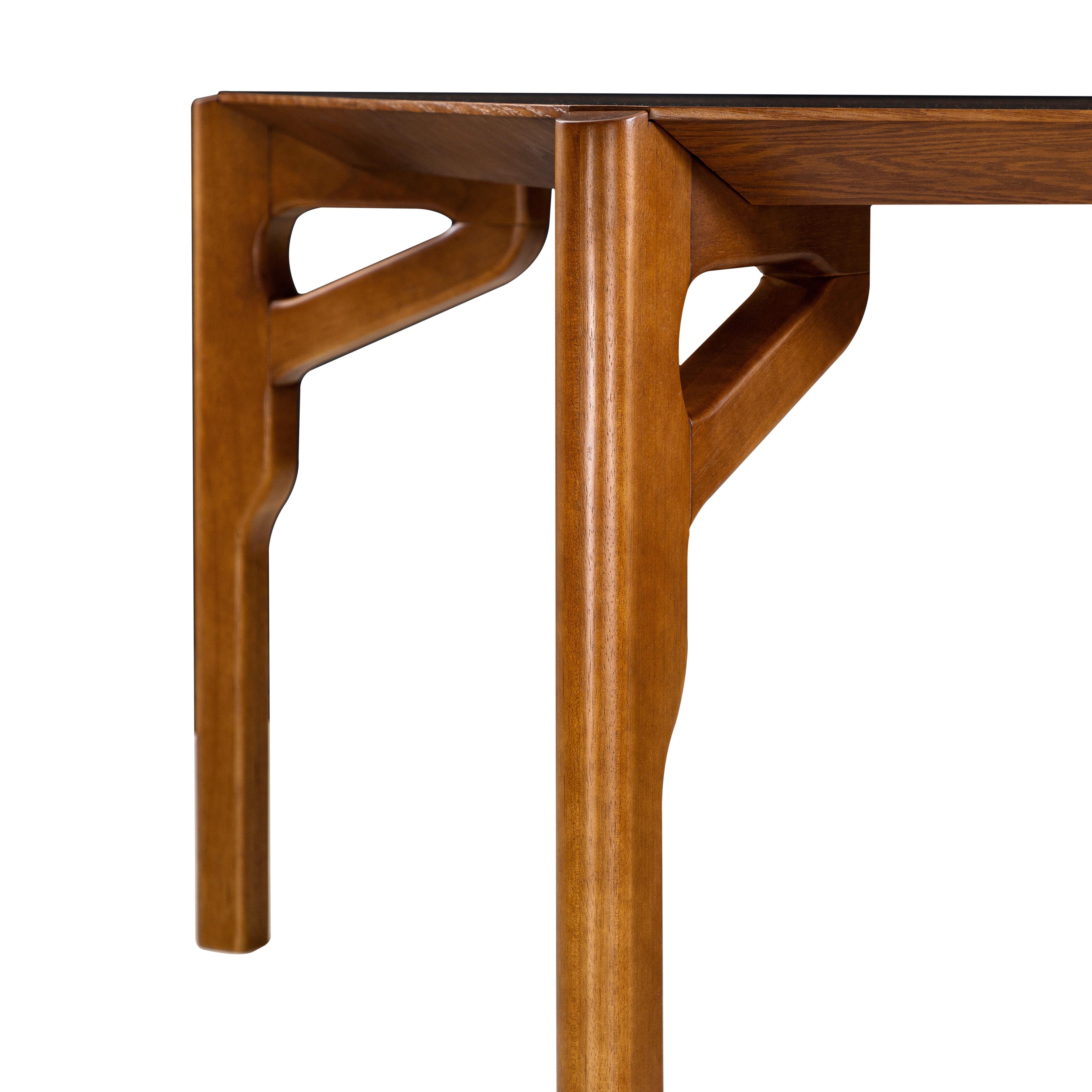 Brazilian Hawk Dining Table with an Almond Oak Wood Veneered Table Top 86'' For Sale