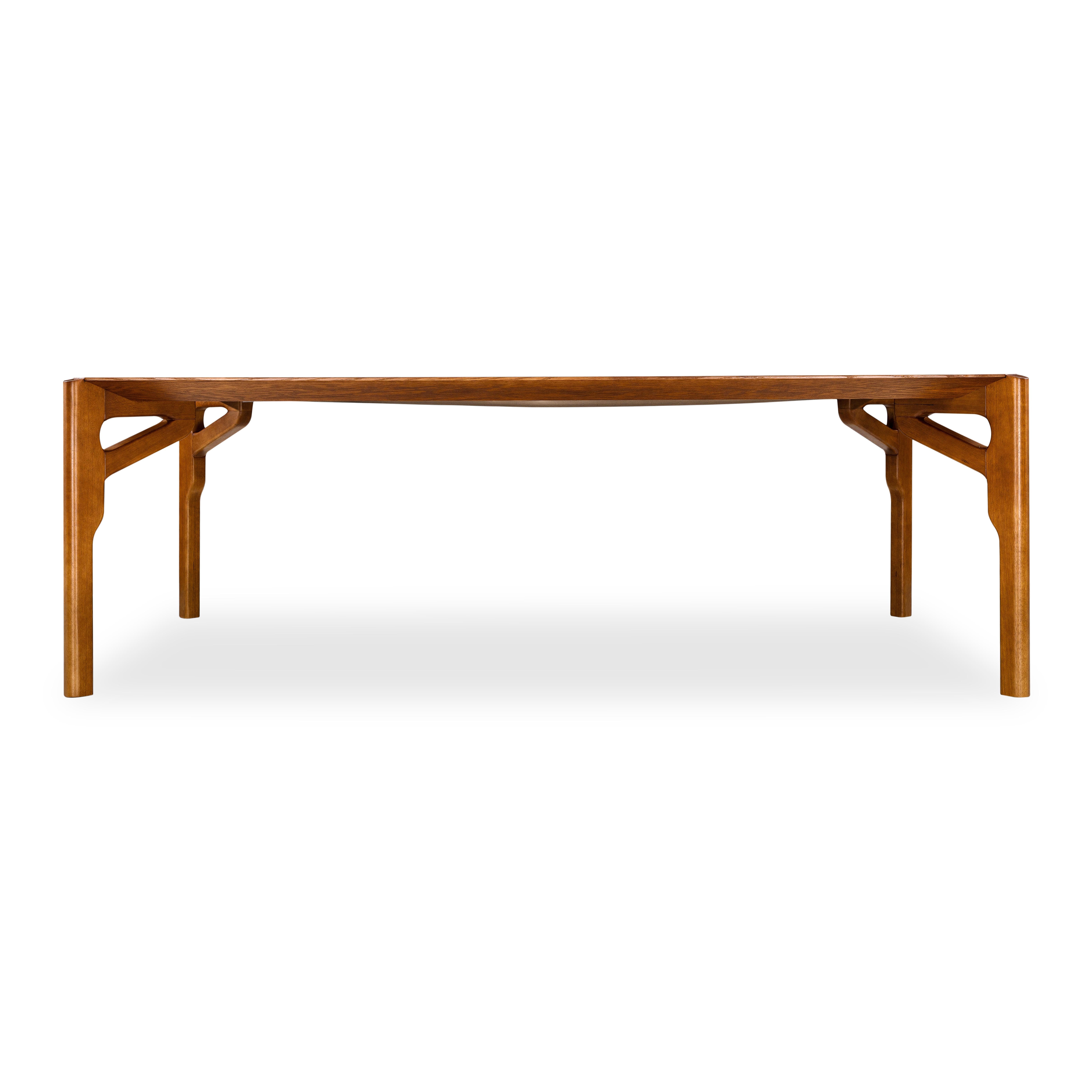 Hawk Dining Table with an Almond Oak Wood Veneered Table Top 86'' In New Condition For Sale In Miami, FL